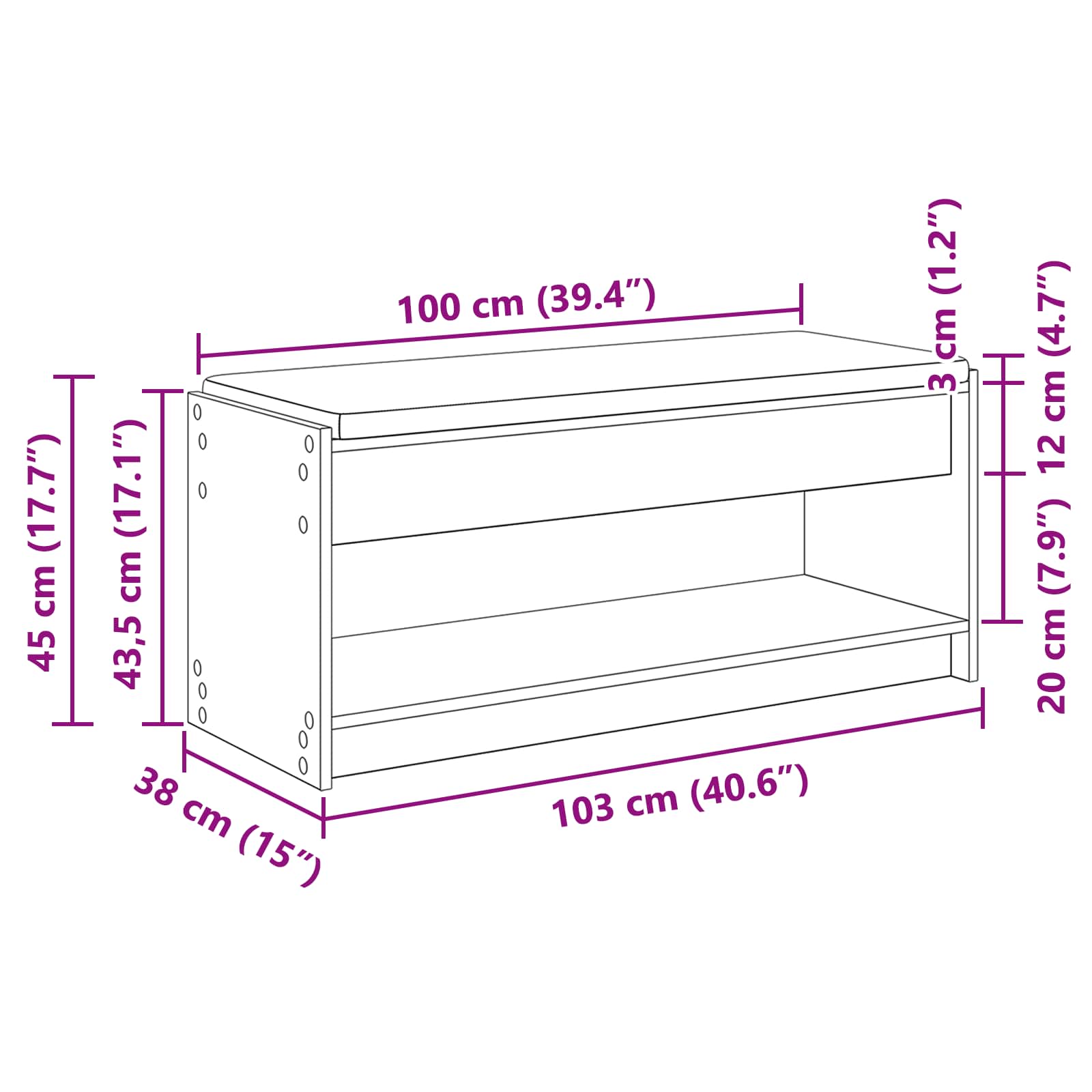 Παγκάκι Χαλωρίου με μαξιλάρι με ράφι Λευκός 103 x 38 x 45 εκ - Pakobazaar