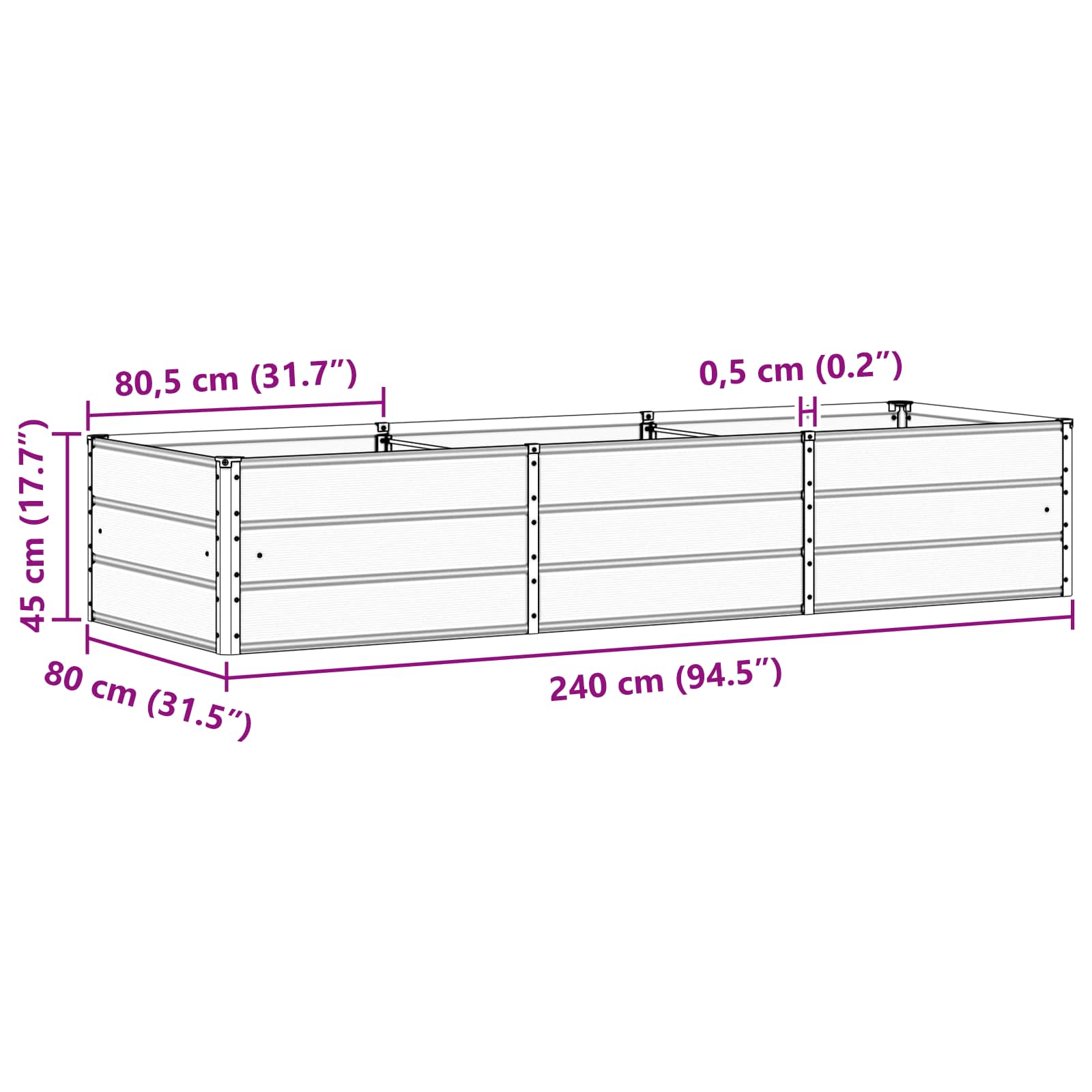 Γλάστρα Ανοιχτό γκρι 240 x 80 x 45 cm Ατσάλι - Pakobazaar