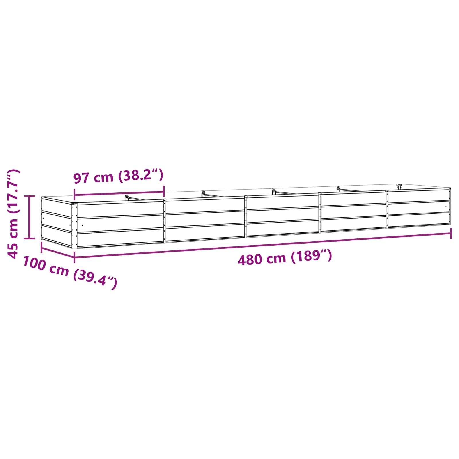 Γλάστρα Ανοιχτό γκρι 195 x 100 x 45 εκ Επικαλυμμένος Χάλυβας - Pakobazaar
