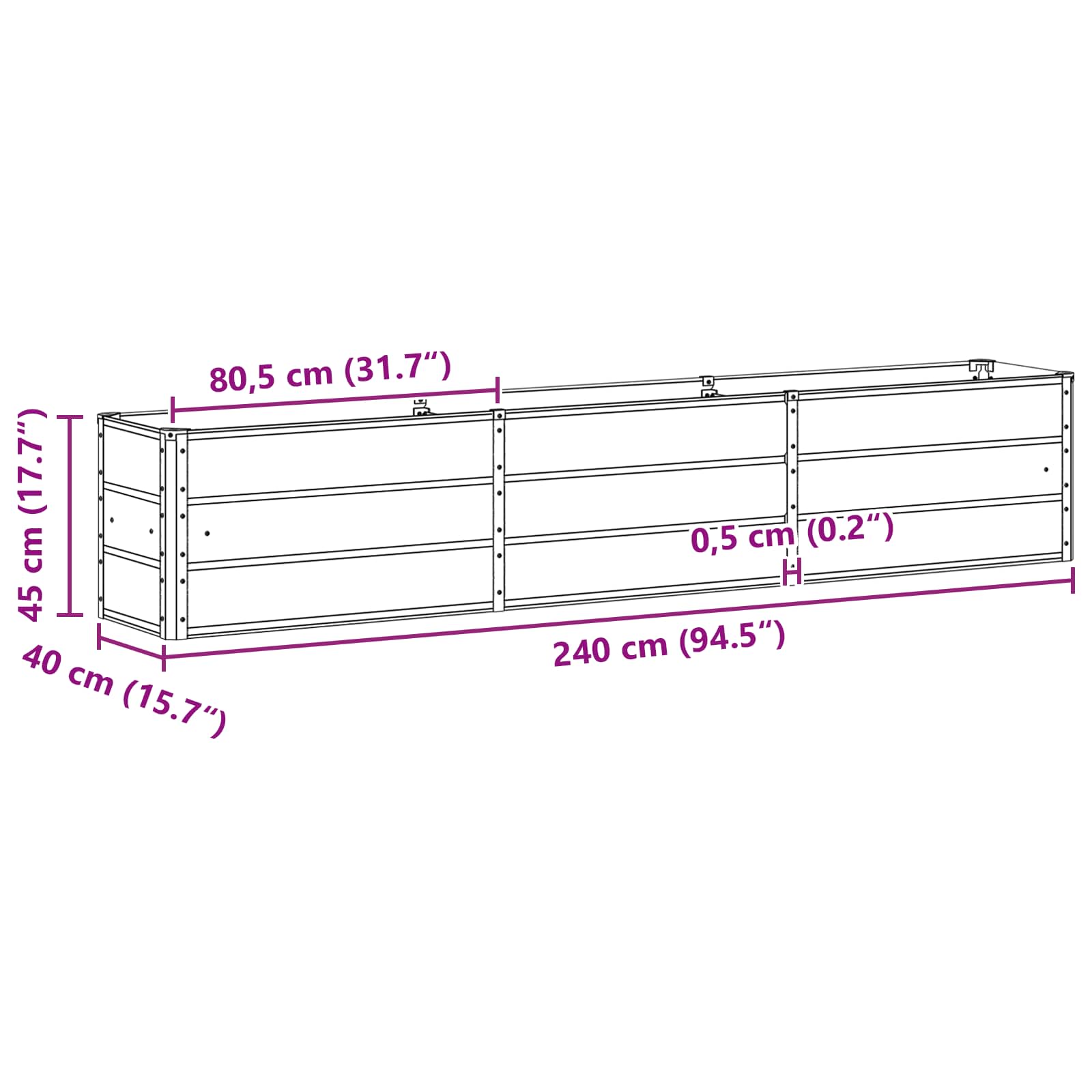Γλάστρα Ανθρακί 240 x 40 x 45 cm Ατσάλι - Pakobazaar