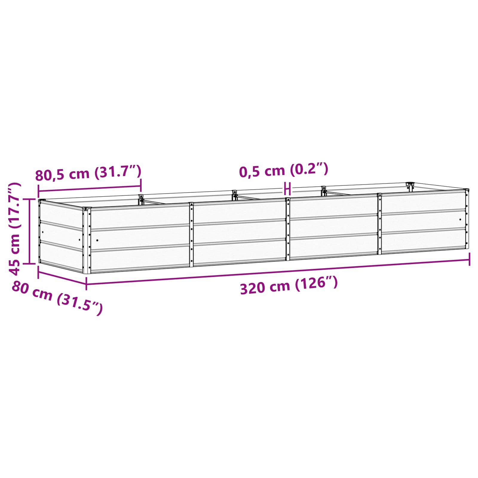 Γλάστρα Ανθρακί 320 x 80 x 45 cm Ατσάλι - Pakobazaar