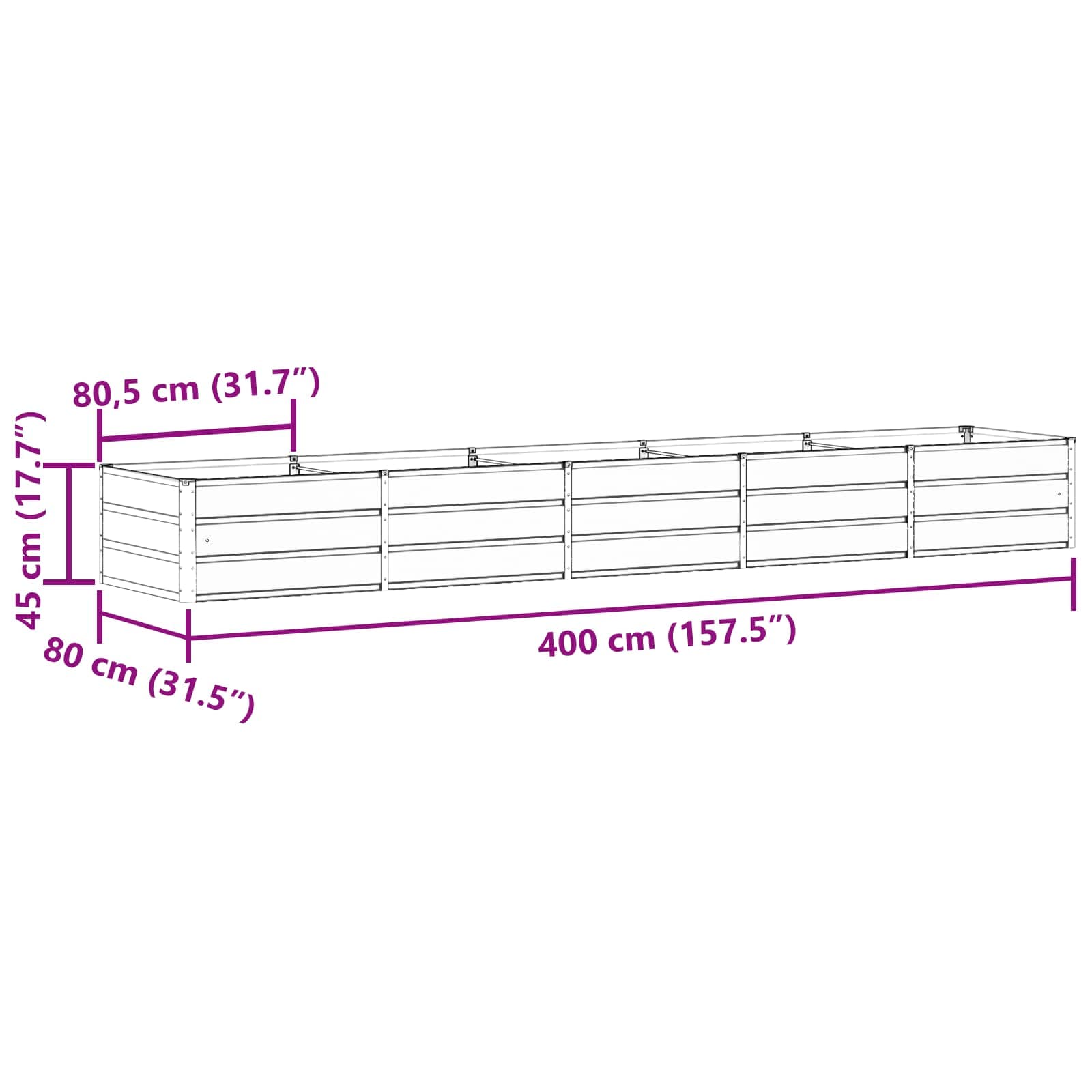 Γλάστρα Ανθρακί 400 x 80 x 45 cm Ατσάλι - Pakobazaar