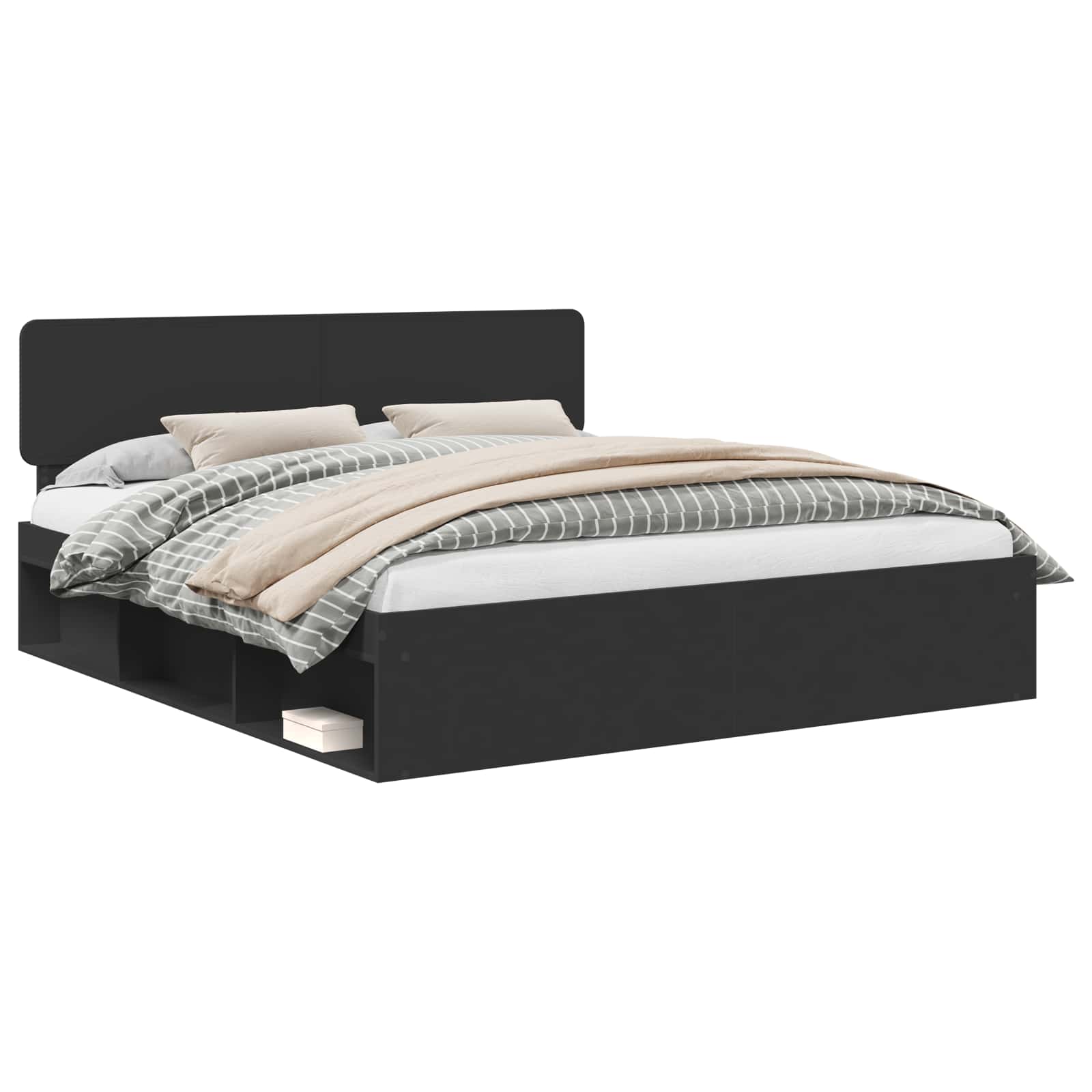 Σκελετός Κρεβατιού Μαύρο 200 x 200 cm Στερεά ξυλεία πεύκου