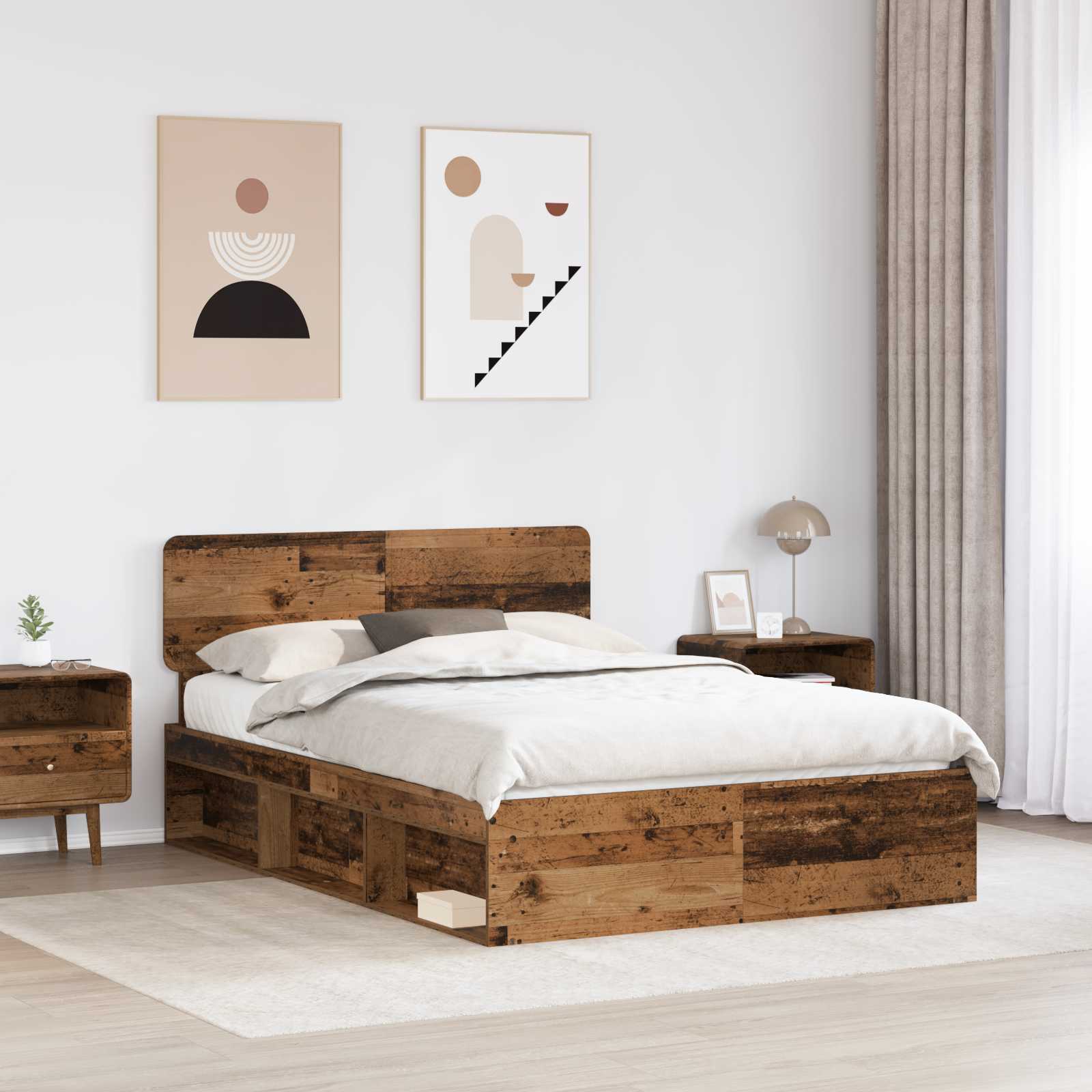 Σκελετός Κρεβατιού Παλιό ξύλο 150 x 200 cm Στερεά ξυλεία πεύκου