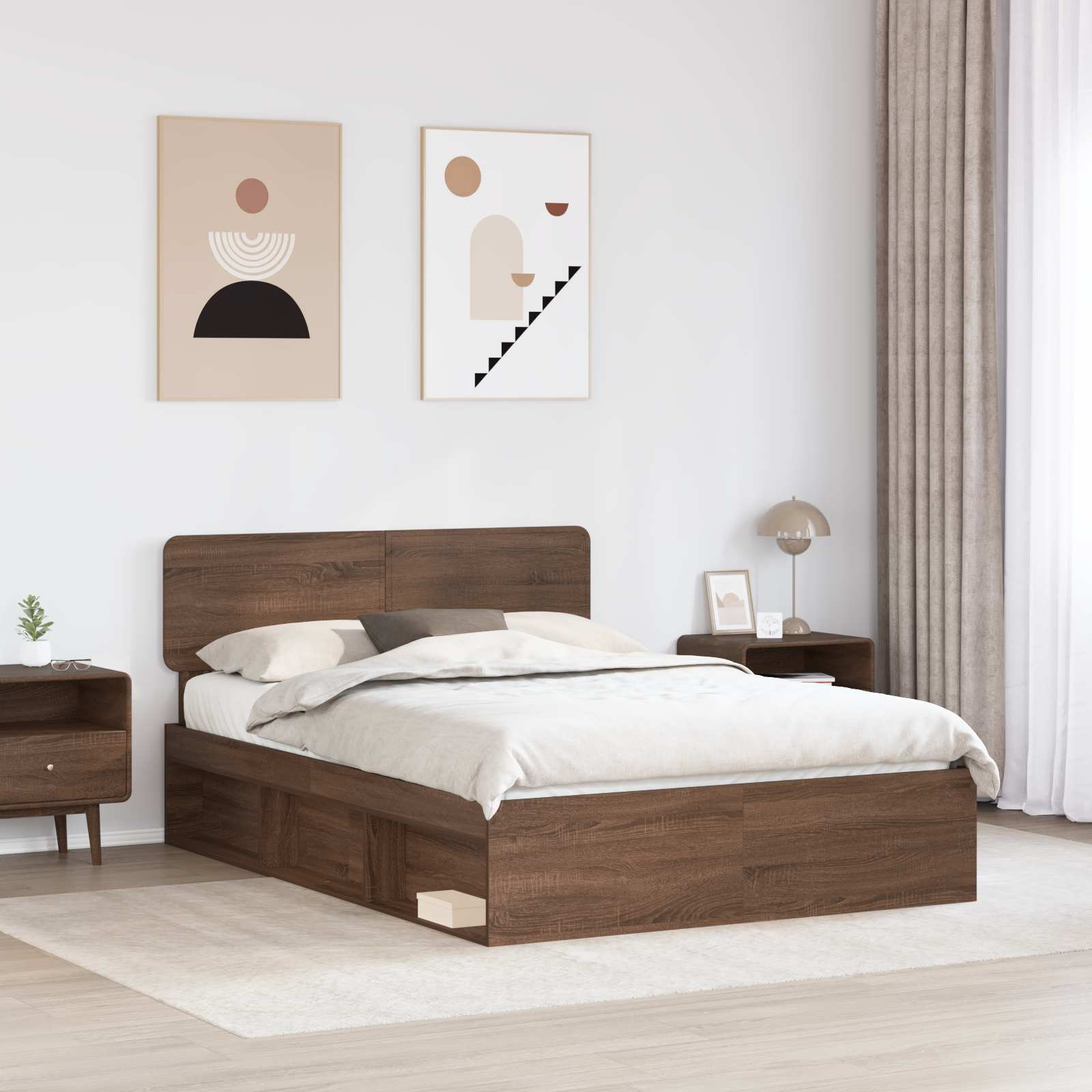 Σκελετός Κρεβατιού Καφέ δρυς 140 x 190 cm Στερεά ξυλεία πεύκου