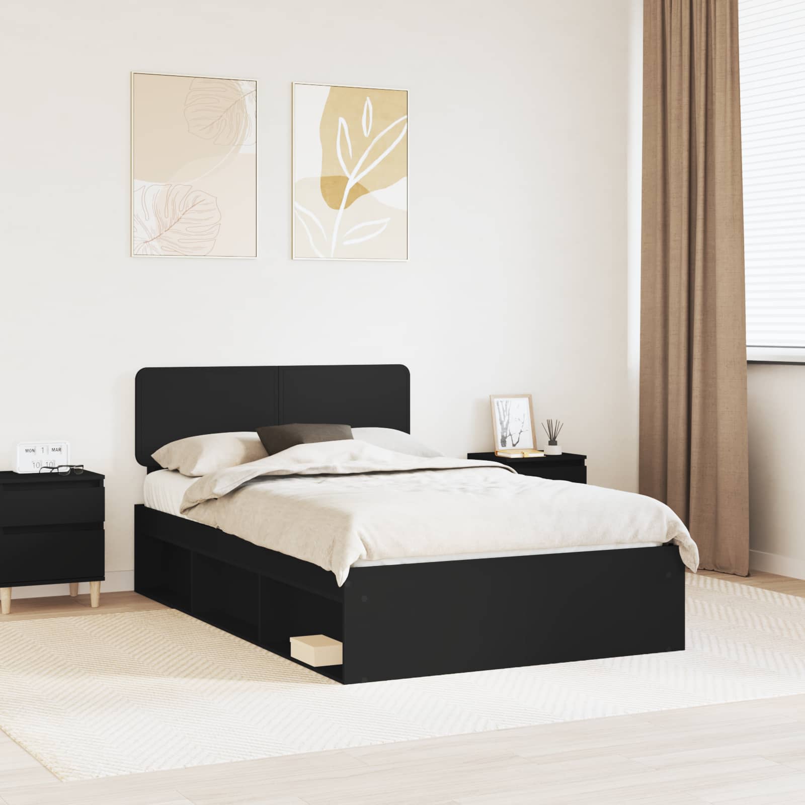Σκελετός Κρεβατιού Μαύρο 135 x 190 cm Στερεά ξυλεία πεύκου