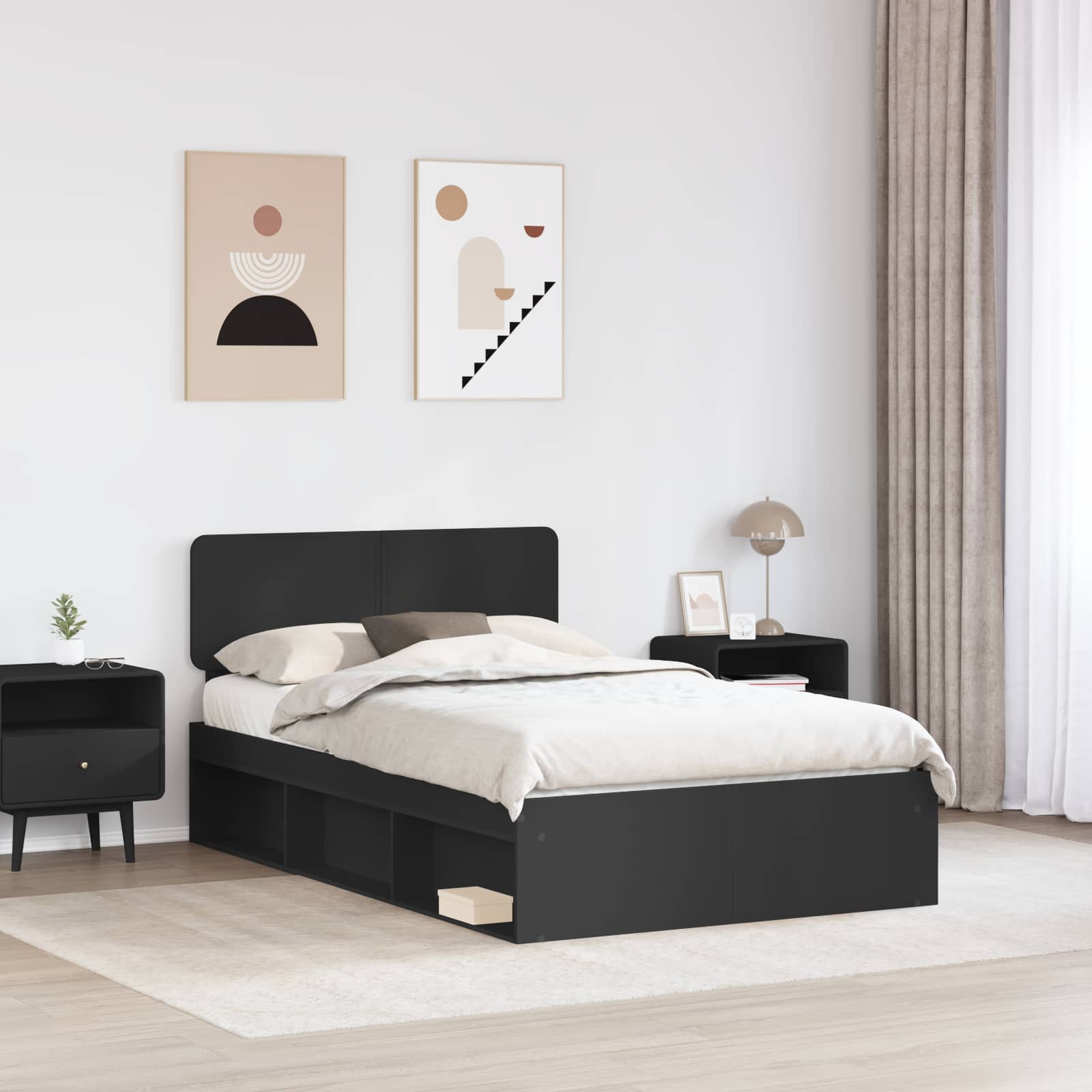 Σκελετός Κρεβατιού Μαύρο 135 x 190 cm Στερεά ξυλεία πεύκου
