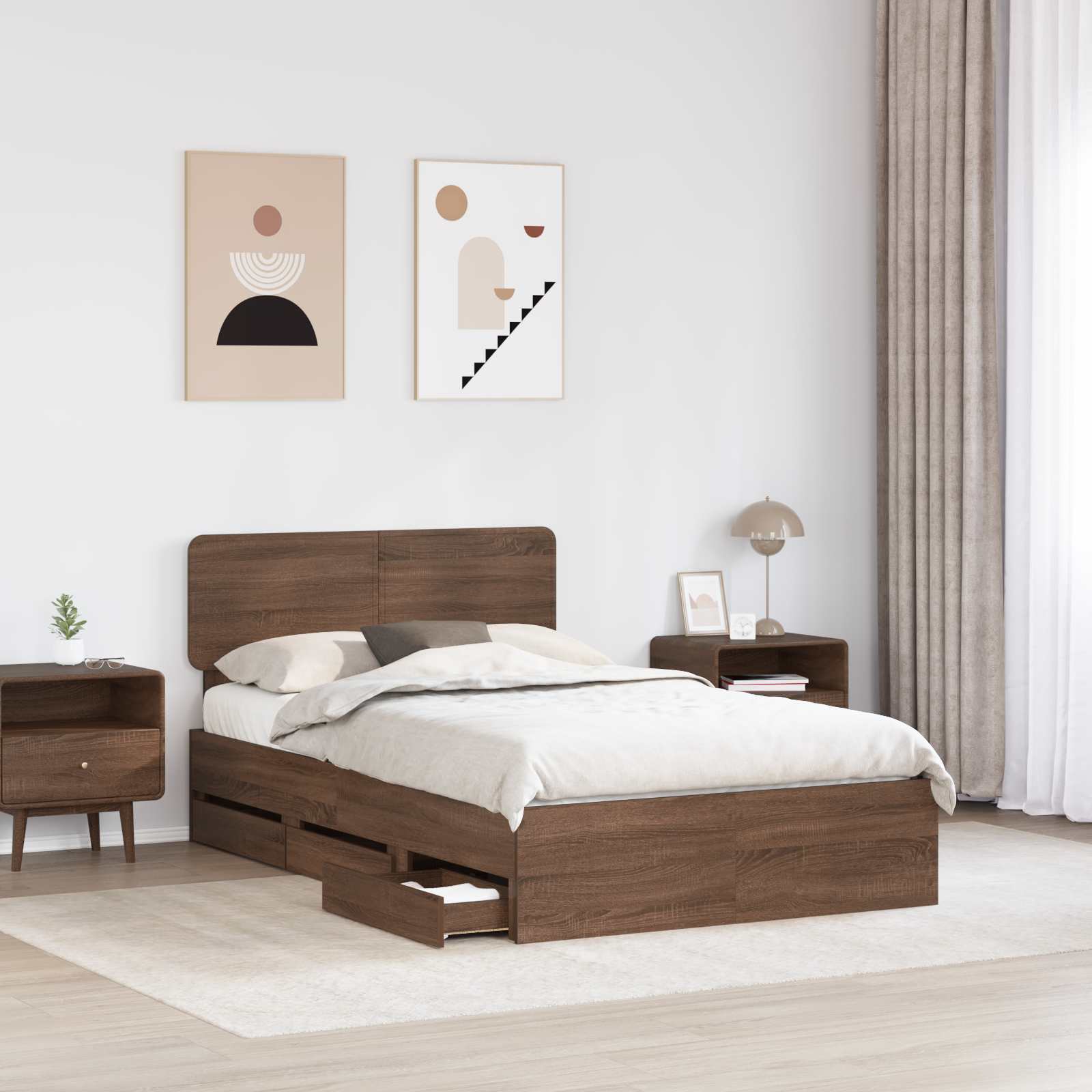 Σκελετός Κρεβατιού Καφέ δρυς 135 x 190 cm Μηχανήματος Ξύλο - Pakobazaar