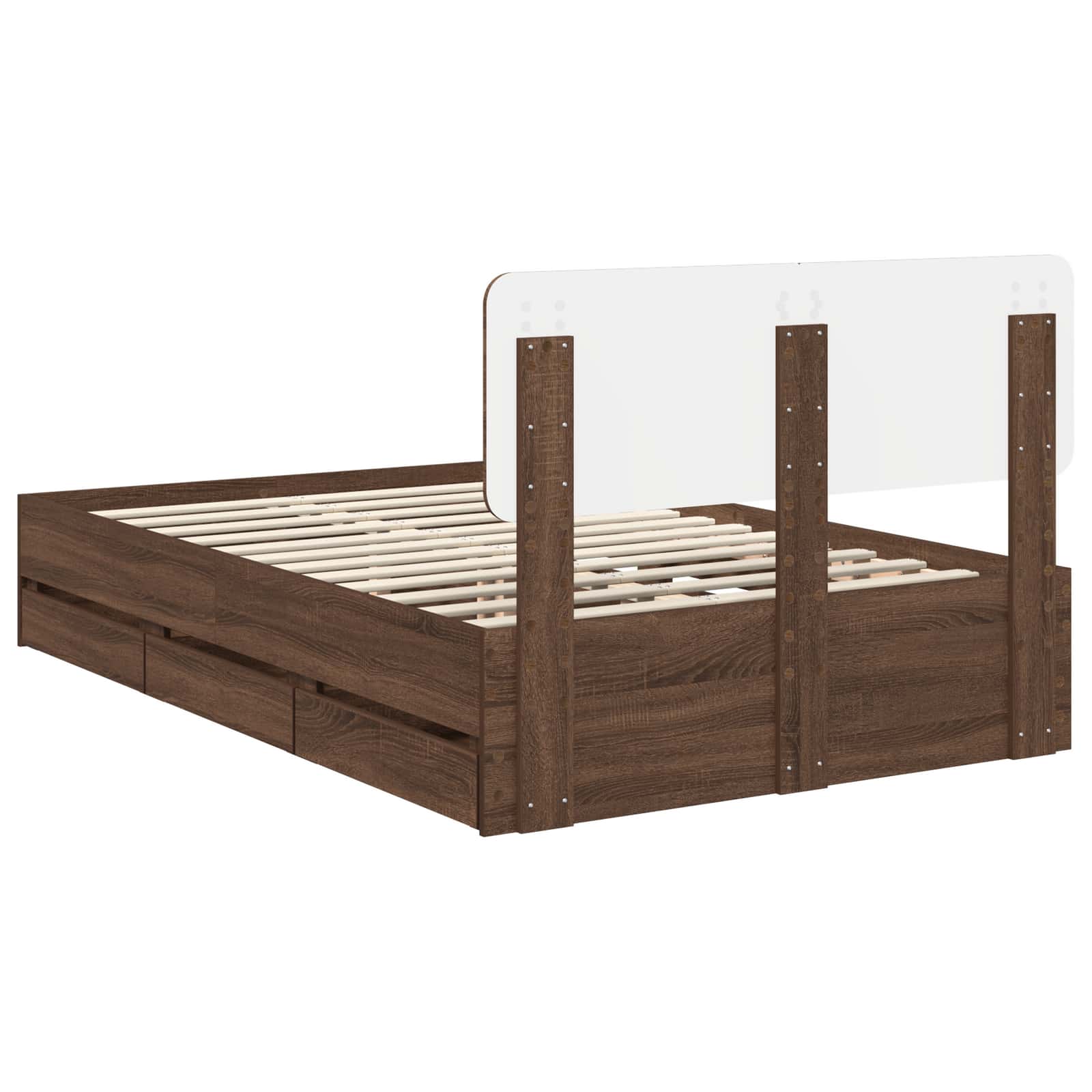 Σκελετός Κρεβατιού Καφέ δρυς 135 x 190 cm Μηχανήματος Ξύλο - Pakobazaar