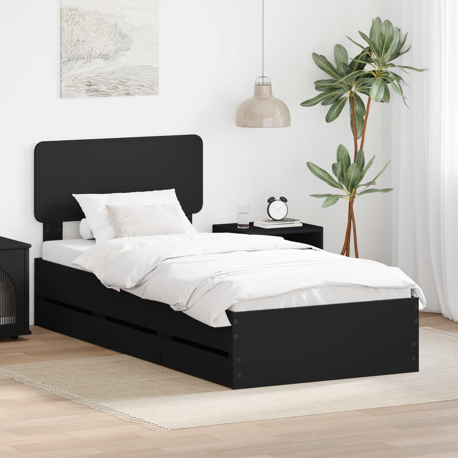 Σκελετός Κρεβατιού Μαύρο 90 x 190 cm Μηχανήματος Ξύλο - Pakobazaar