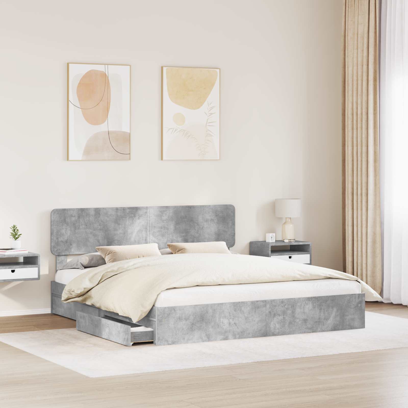 Κρεβάτι Αποθήκης Σκυρόδεμα Γκρι 180 x 200 cm Επεξεργασμένο ξύλο - Pakobazaar
