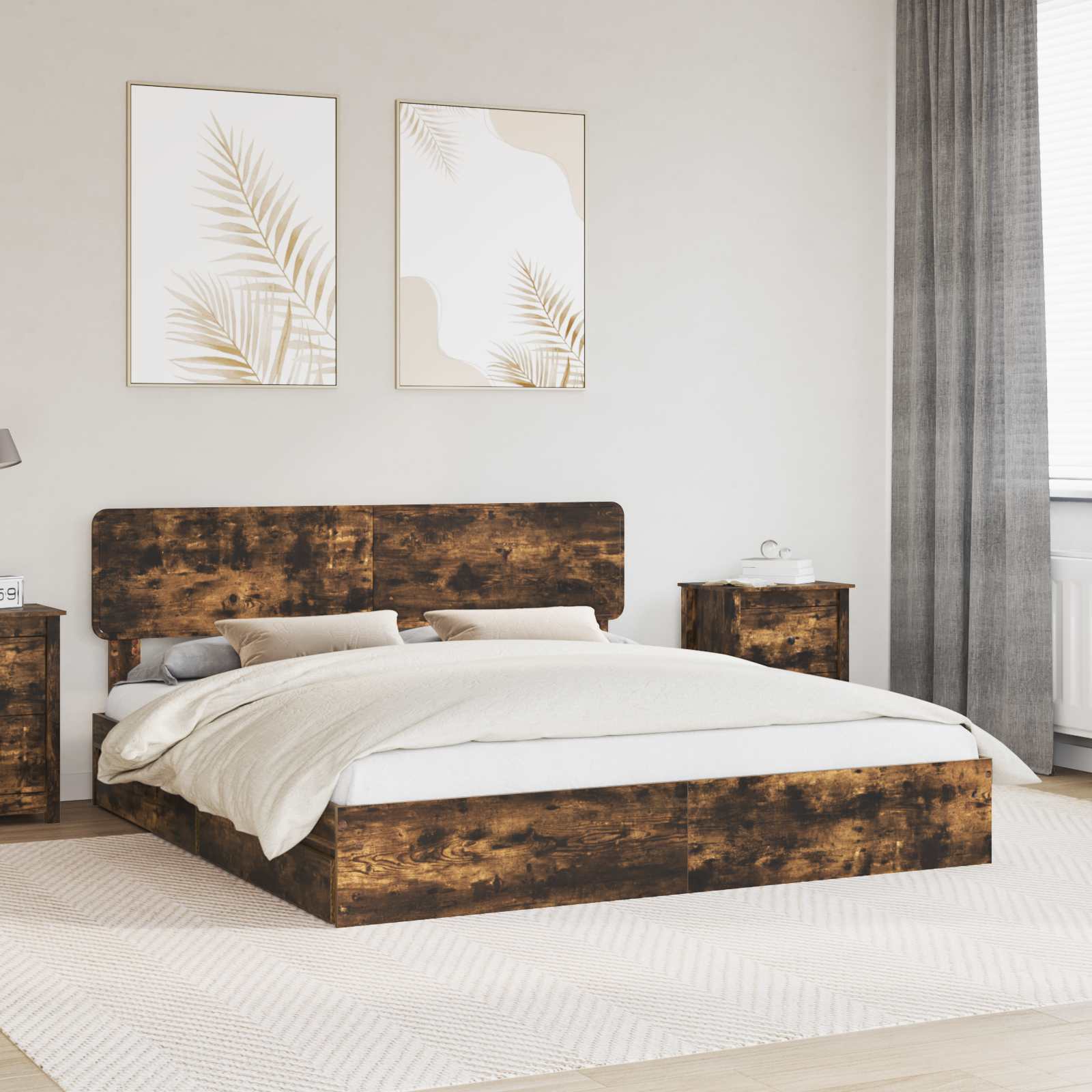 Κρεβάτι Αποθήκης Καπνιστό Δρύς 180 x 200 cm Επεξεργασμένο ξύλο - Pakobazaar