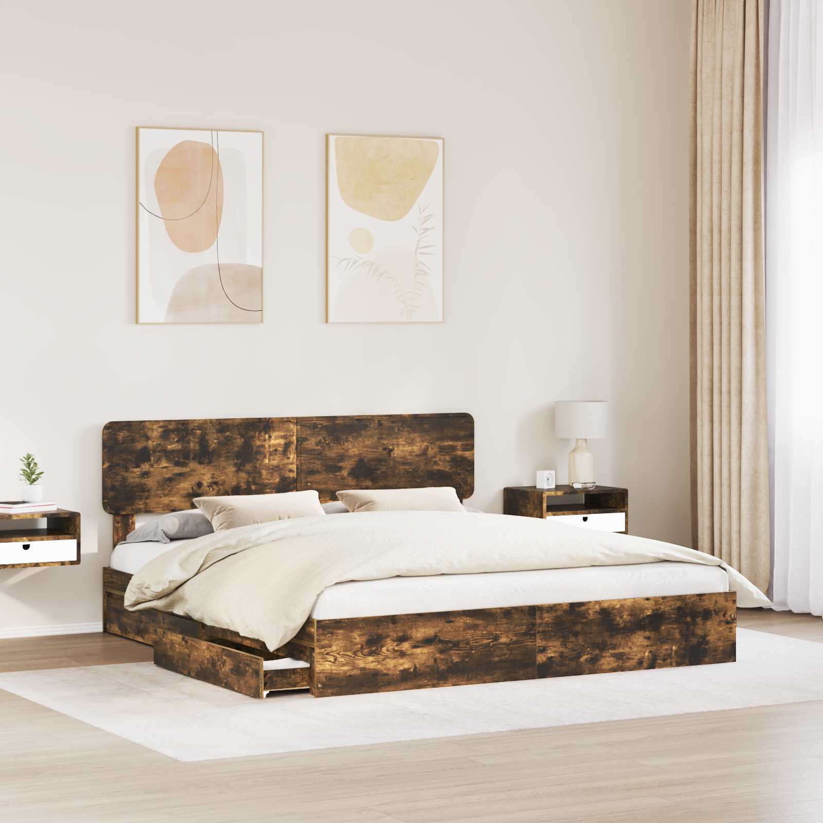 Κρεβάτι Αποθήκης Καπνιστό Δρύς 180 x 200 cm Επεξεργασμένο ξύλο - Pakobazaar