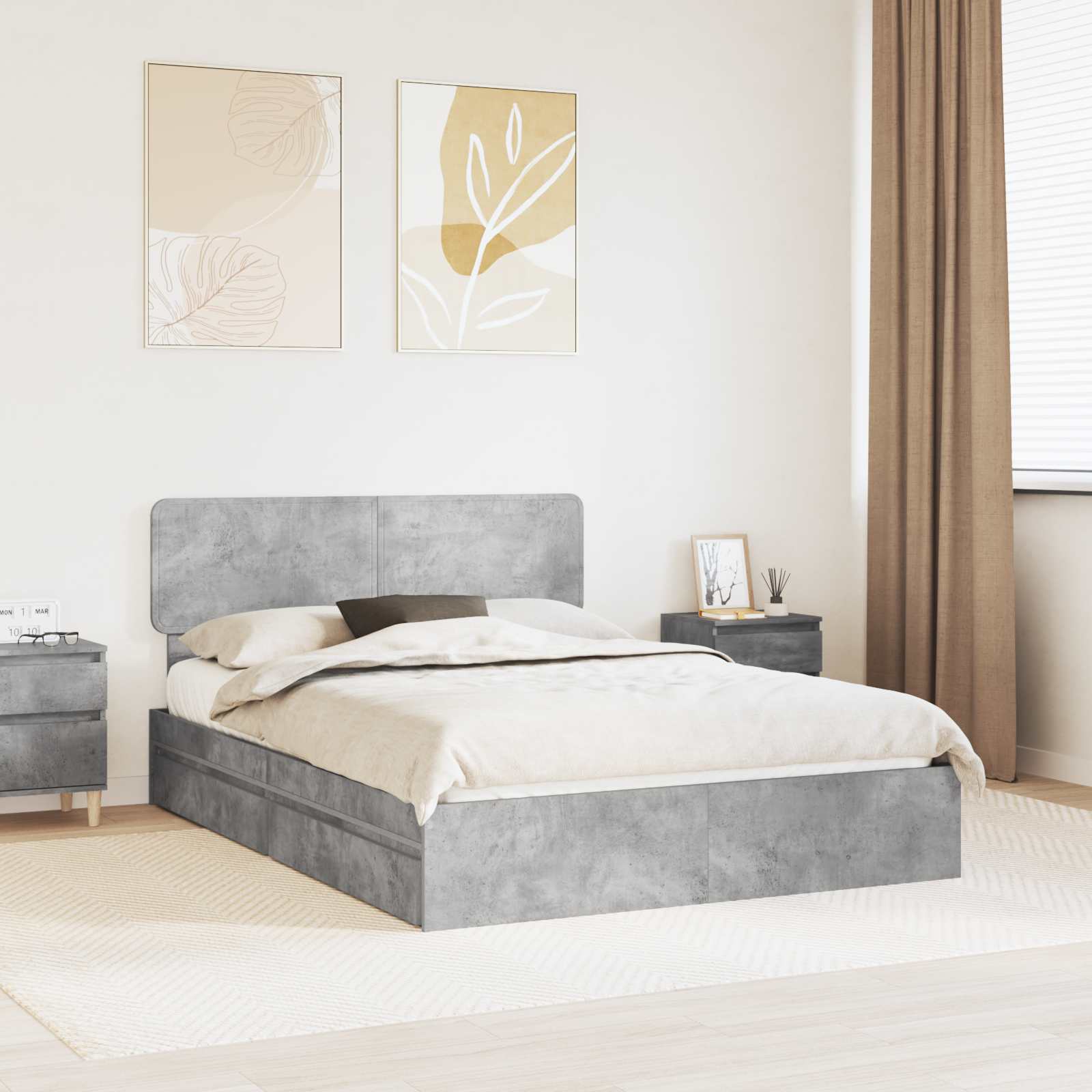 Κρεβάτι Αποθήκης Σκυρόδεμα Γκρι 160 x 200 cm Επεξεργασμένο Ξύλο - Pakobazaar