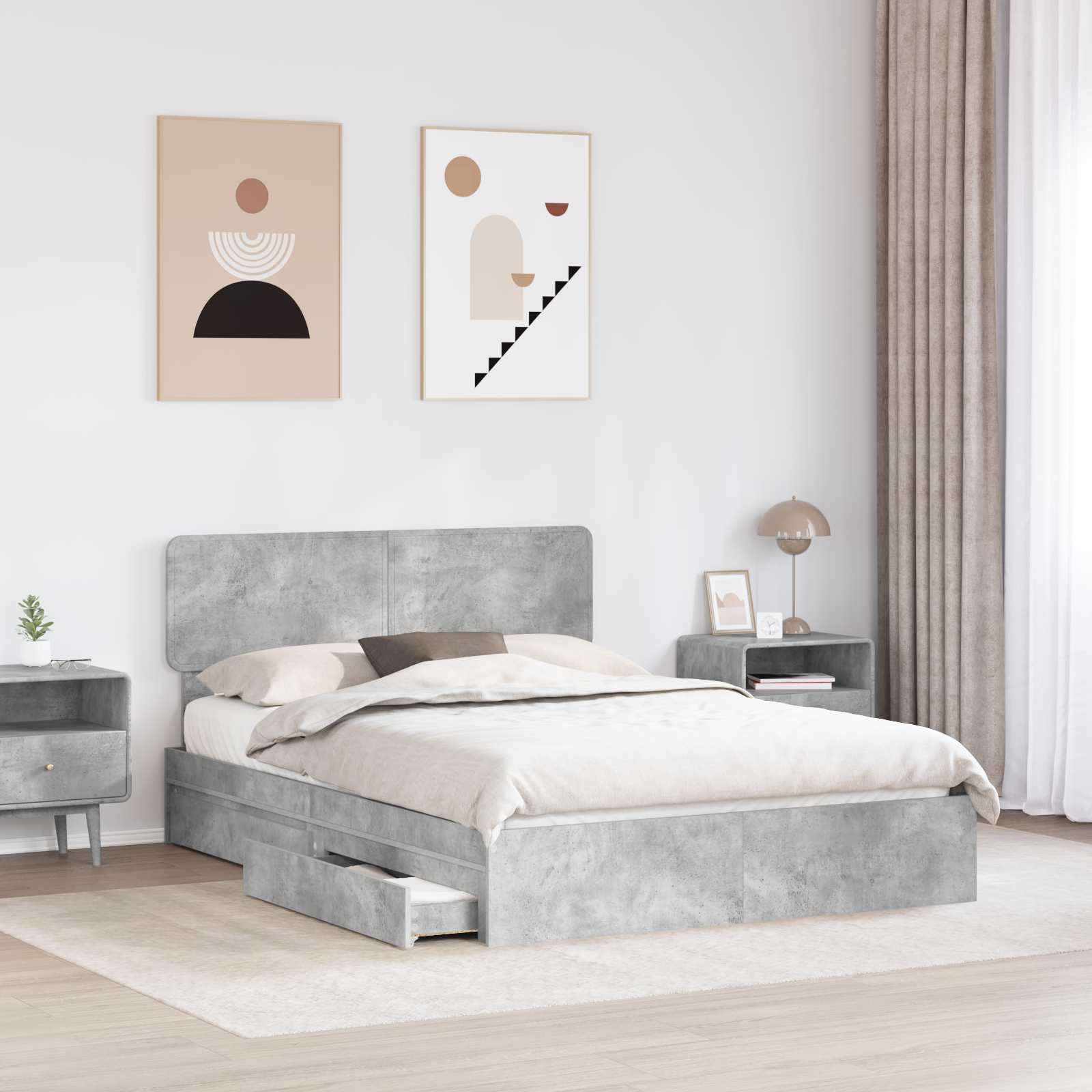 Κρεβάτι Αποθήκης Σκυρόδεμα Γκρι 160 x 200 cm Επεξεργασμένο Ξύλο - Pakobazaar