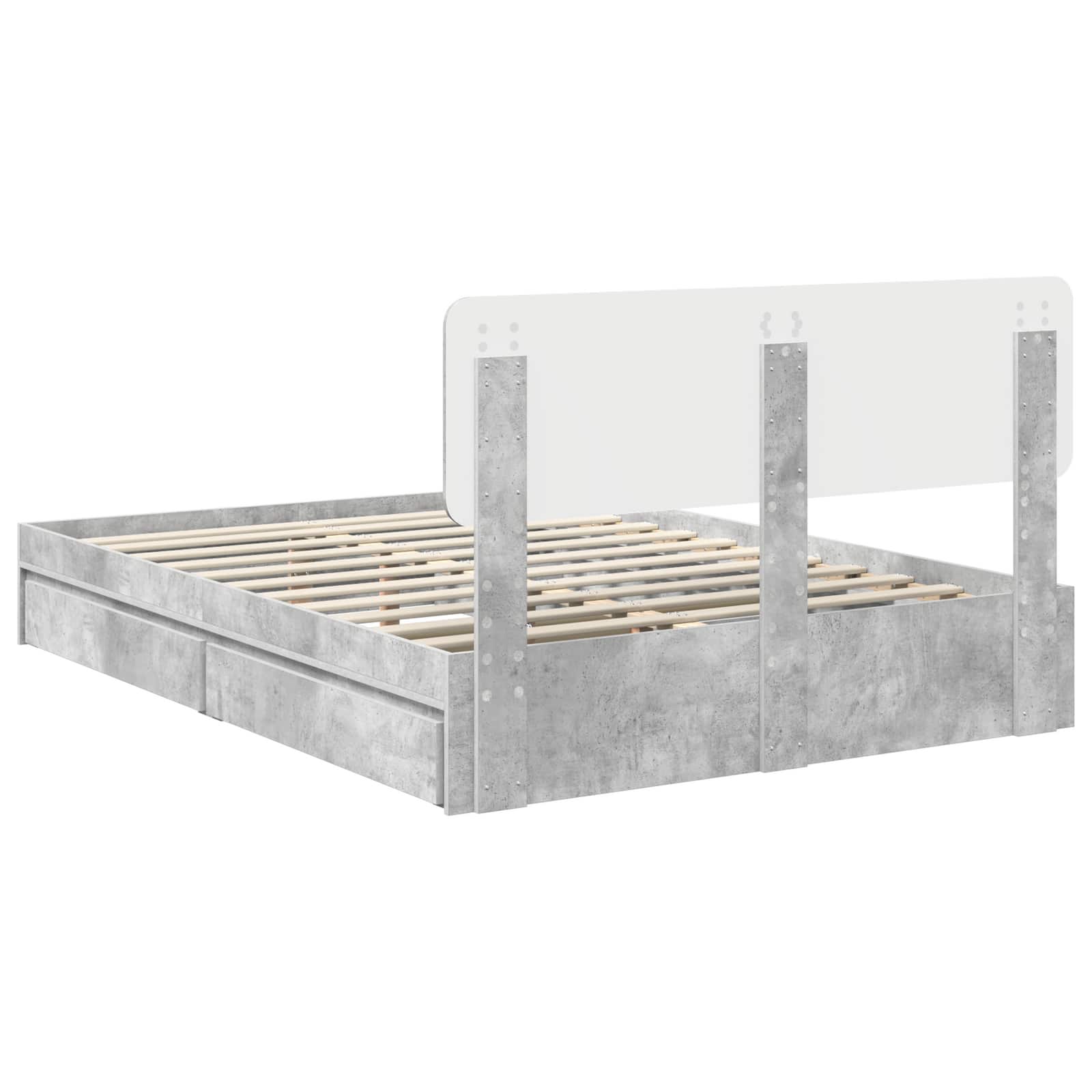 Κρεβάτι Αποθήκης Σκυρόδεμα Γκρι 140 x 190 cm Επεξεργασμένο Ξύλο - Pakobazaar