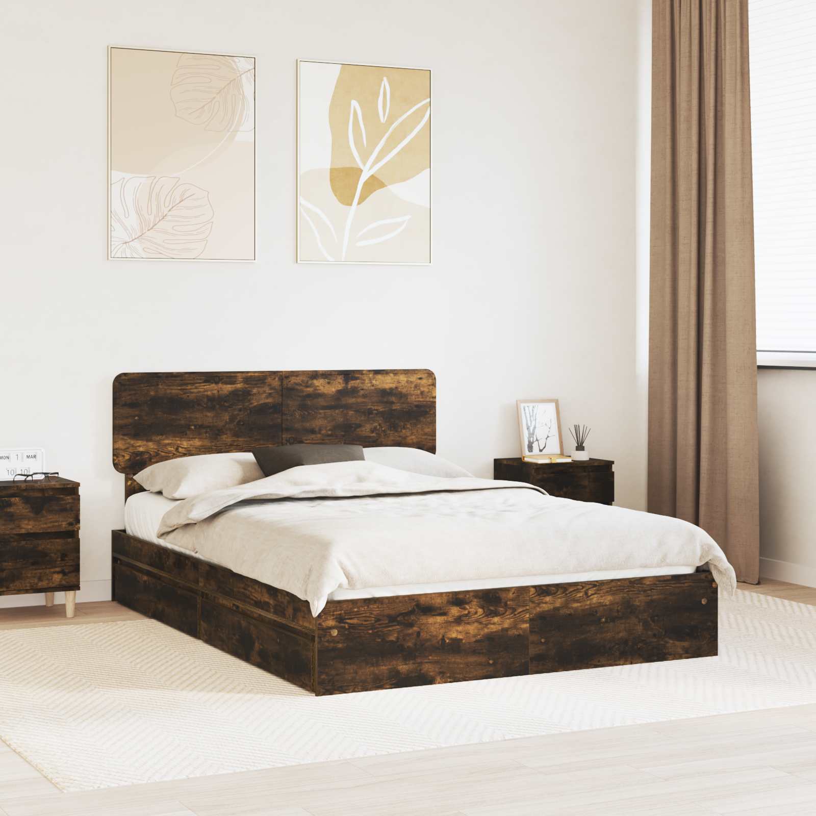 Κρεβάτι Αποθήκης Καπνιστό Δρύς 140 x 190 cm Επεξεργασμένο Ξύλο
