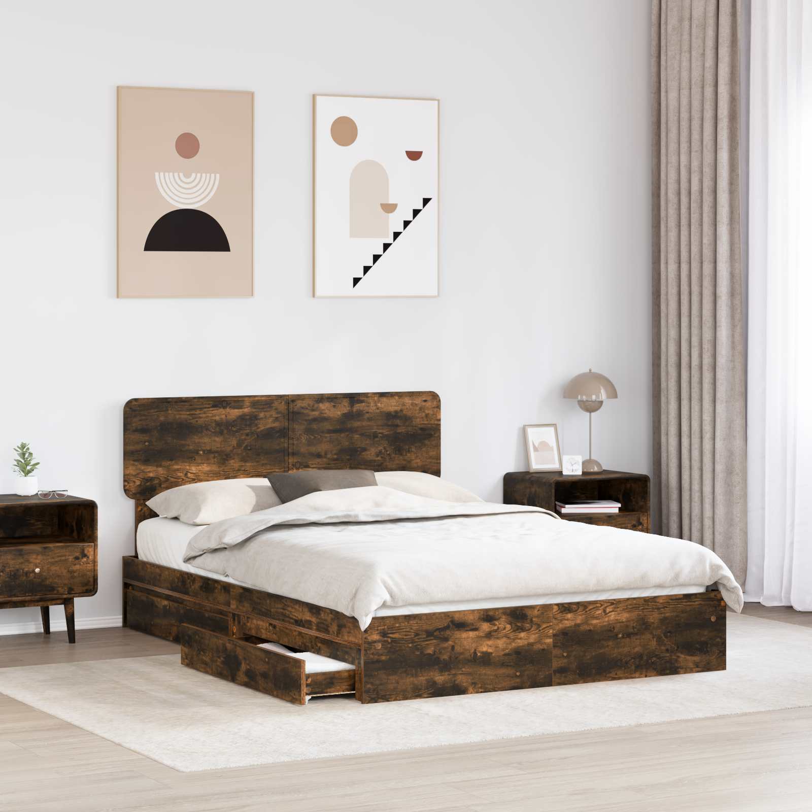 Κρεβάτι Αποθήκης Καπνιστό Δρύς 140 x 190 cm Επεξεργασμένο Ξύλο
