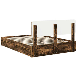 Κρεβάτι Αποθήκης Καπνιστό Δρύς 140 x 190 cm Επεξεργασμένο Ξύλο