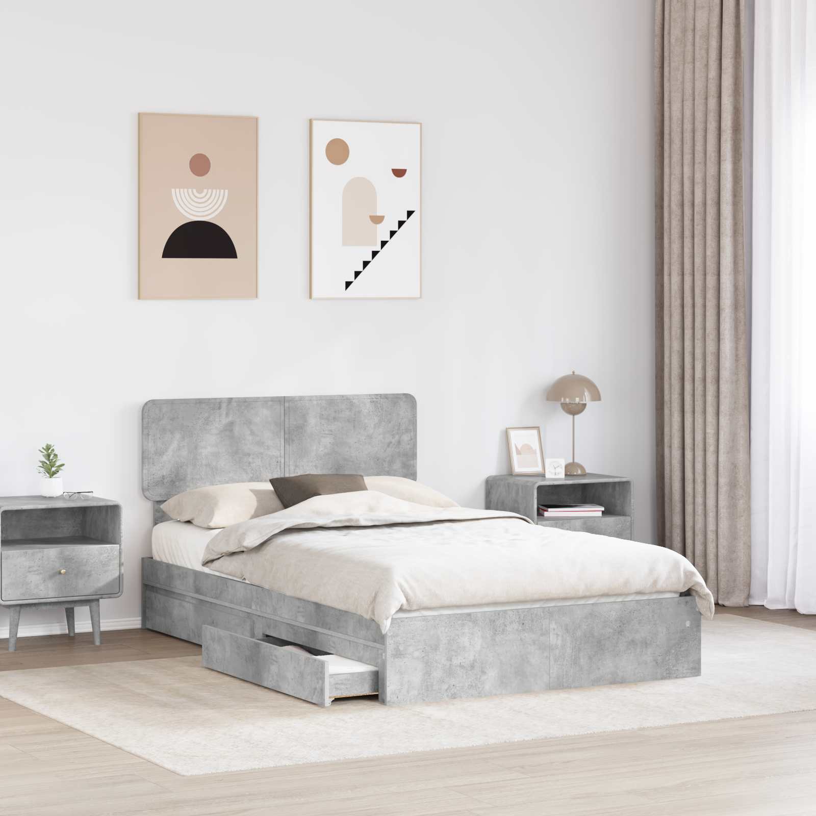 Κρεβάτι Αποθήκης Σκυρόδεμα Γκρι 135 x 190 cm Επεξεργασμένο ξύλο
