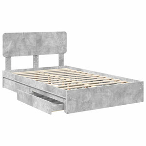 Κρεβάτι Αποθήκης Σκυρόδεμα Γκρι 135 x 190 cm Επεξεργασμένο Ξύλο