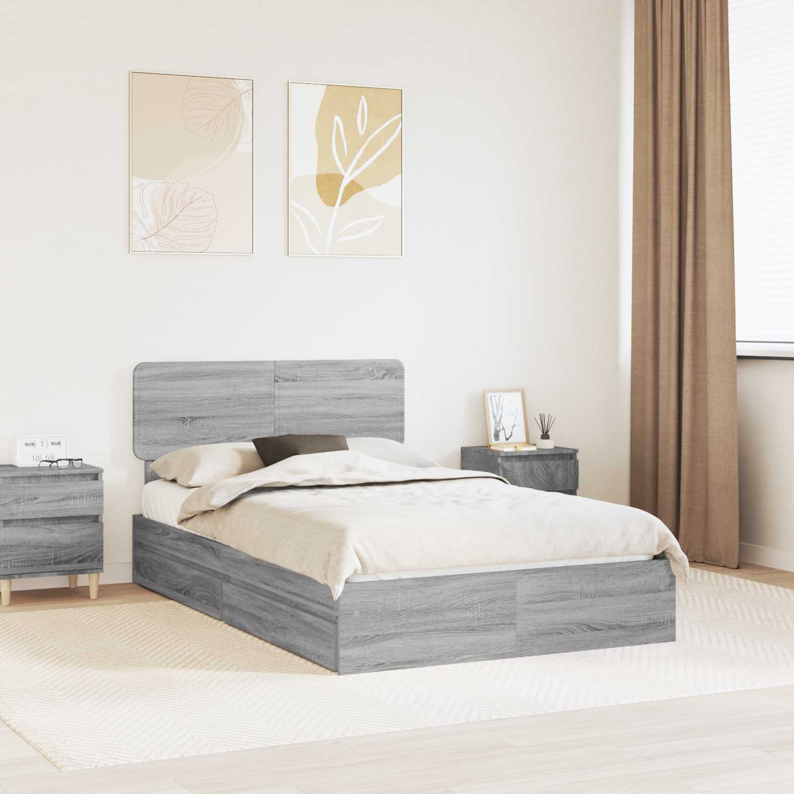 Κρεβάτι Αποθήκης Γκρίζο Σονομα 120 x 190 cm Επεξεργασμένο Ξύλο