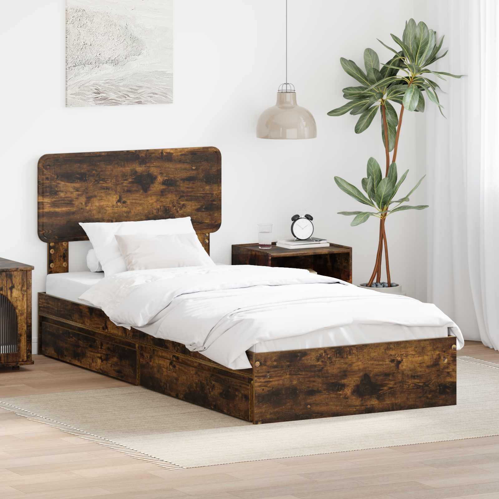 Κρεβάτι Αποθήκης Καπνιστό Δρύς 90 x 190 cm Επεξεργασμένο ξύλο