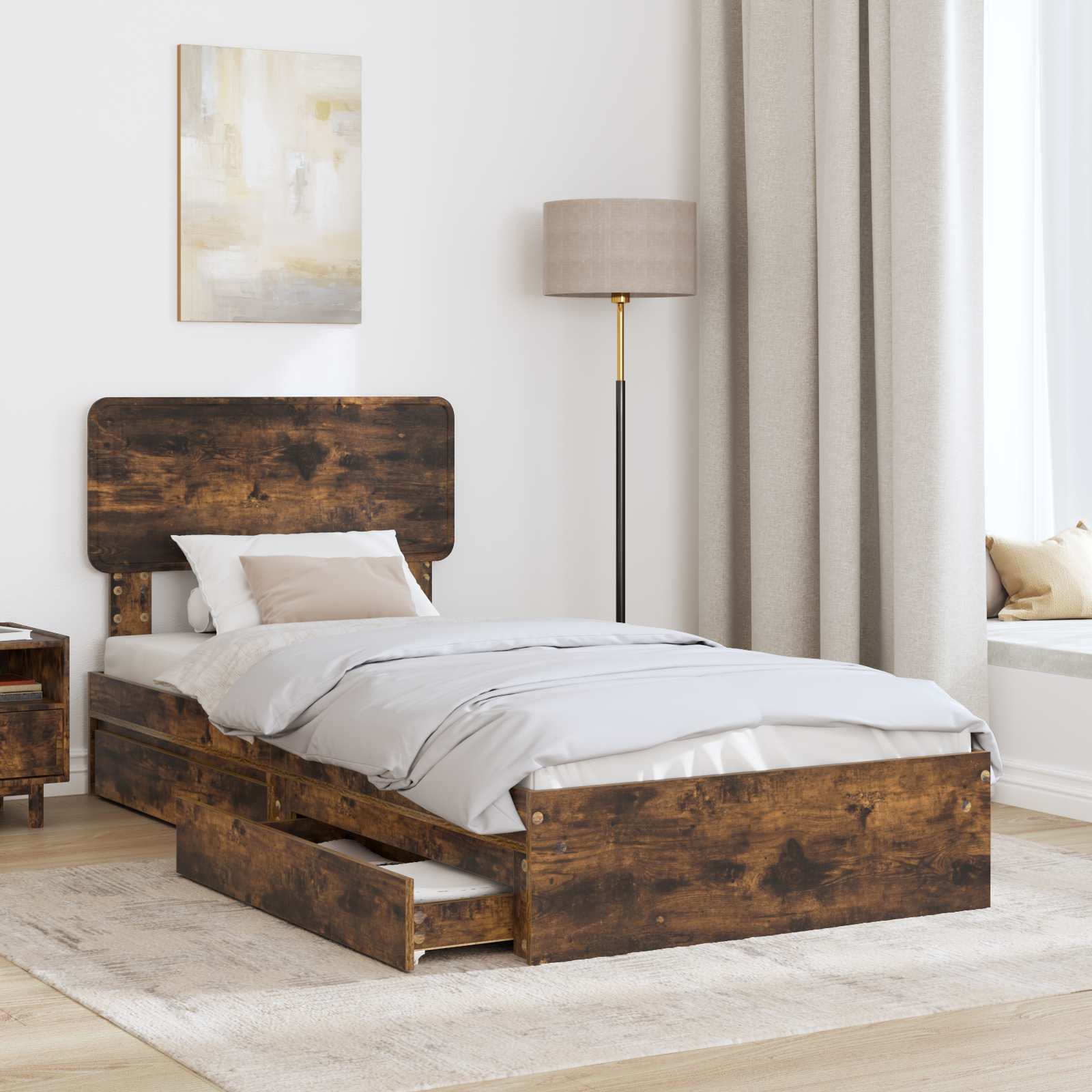 Κρεβάτι Αποθήκης Καπνιστό Δρύς 90 x 190 cm Επεξεργασμένο ξύλο