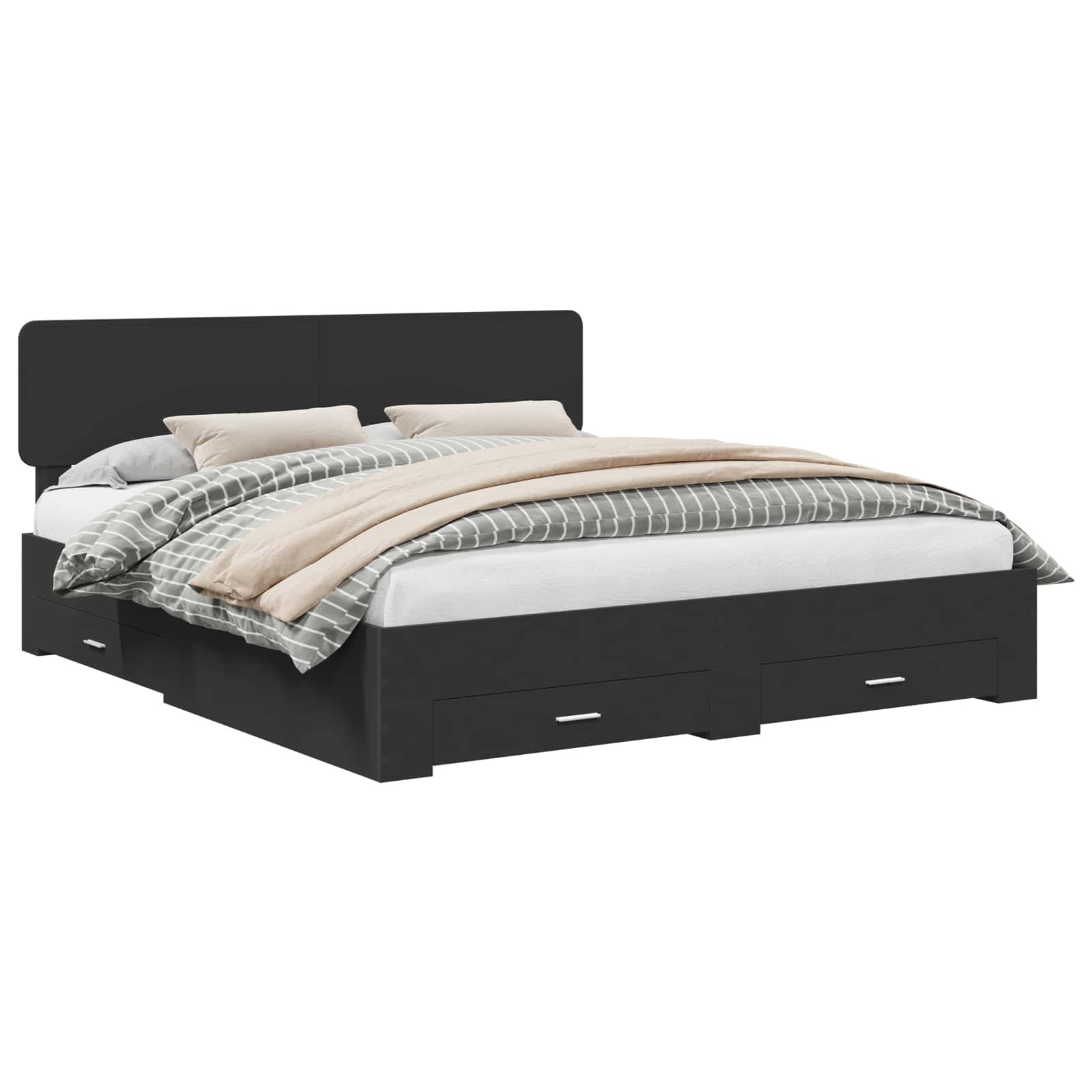 Σκελετός Κρεβατιού Μαύρο 200 x 200 cm Επεξεργασμένο ξύλο