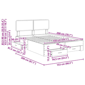 Σκελετός Κρεβατιού Λευκό 150 x 200 cm Επεξεργασμένο Ξύλο