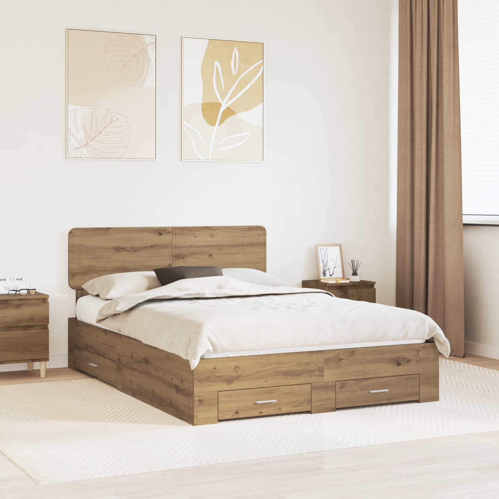 Σκελετός Κρεβατιού Artisan Oak 140 x 190 cm Επεξεργασμένο Ξύλο