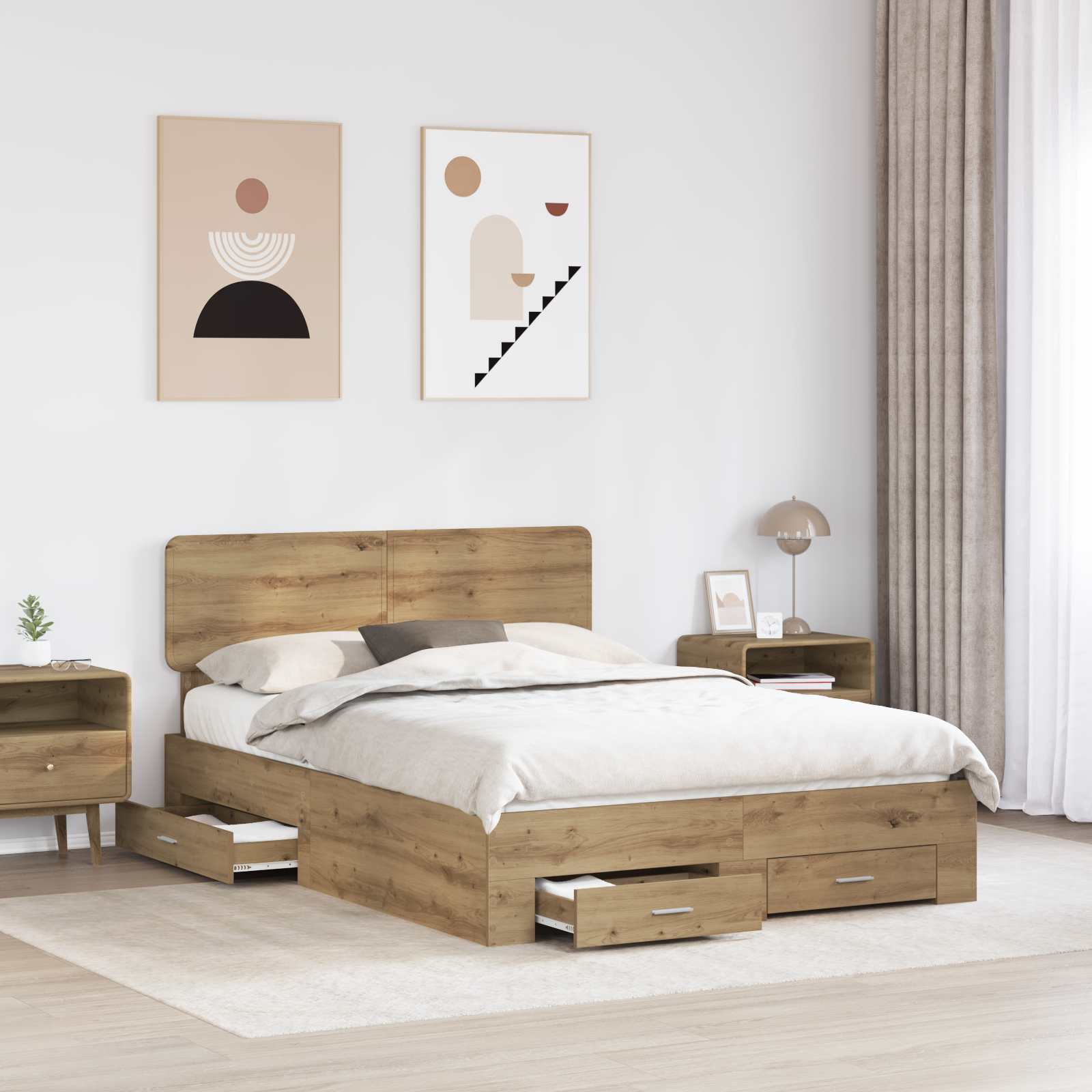 Σκελετός Κρεβατιού Artisan Oak 140 x 190 cm Επεξεργασμένο Ξύλο