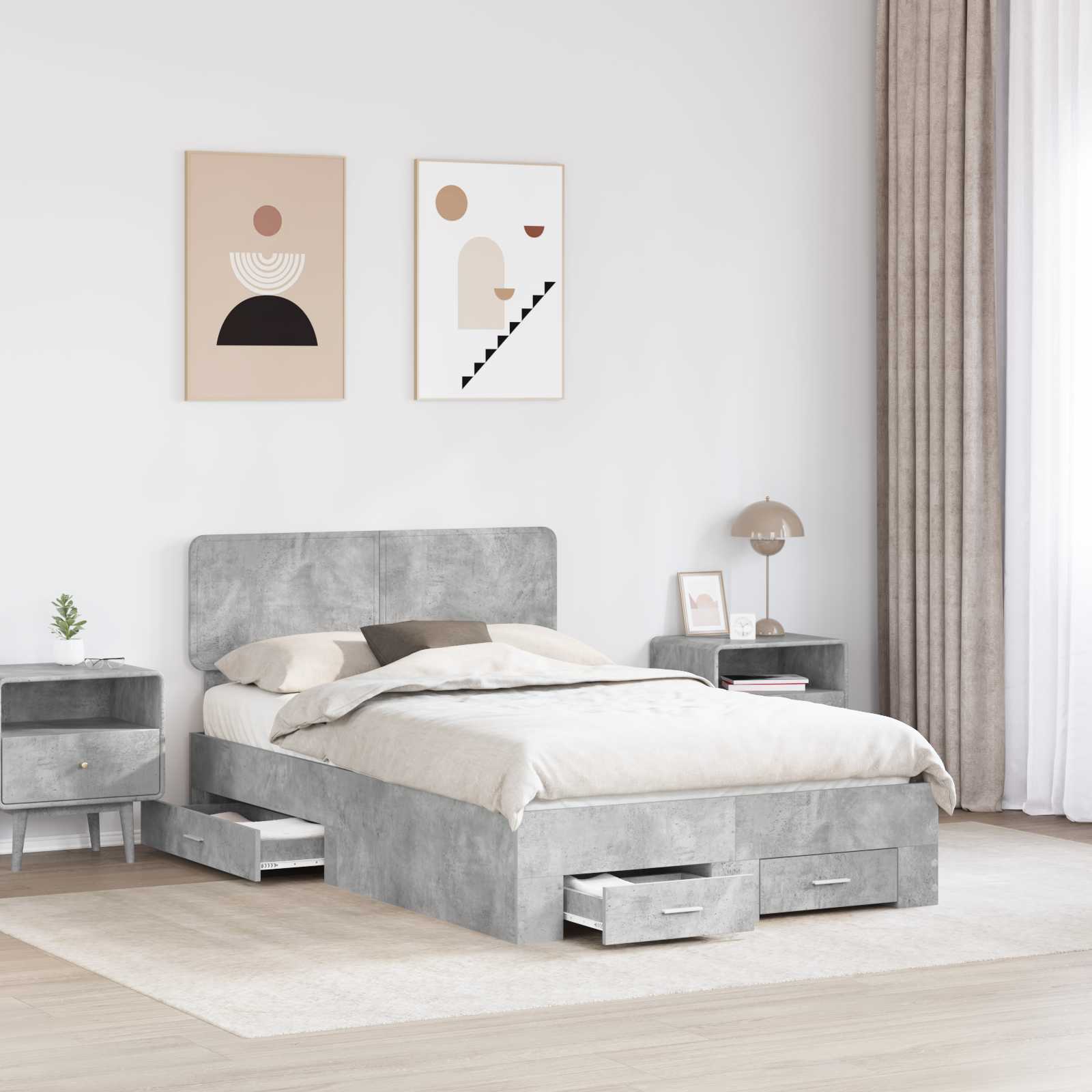 Σκελετός Κρεβατιού με κεφαλάρι Σκυρόδεμα Γκρι 135 x 190 cm