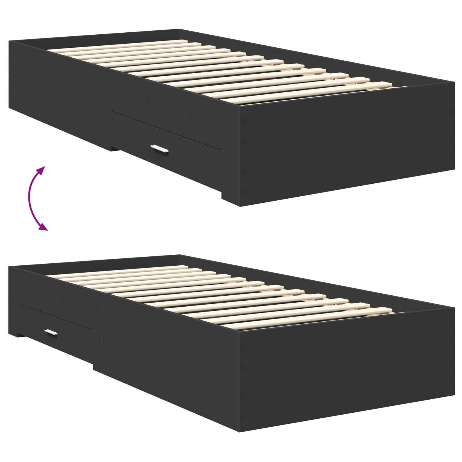Σκελετός Κρεβατιού Μαύρο 75 x 190 cm Επεξεργασμένο ξύλο