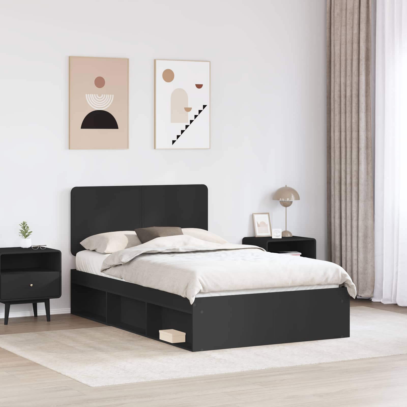 Σκελετός Κρεβατιού Μαύρο 135 x 190 cm Στερεά ξυλεία πεύκου