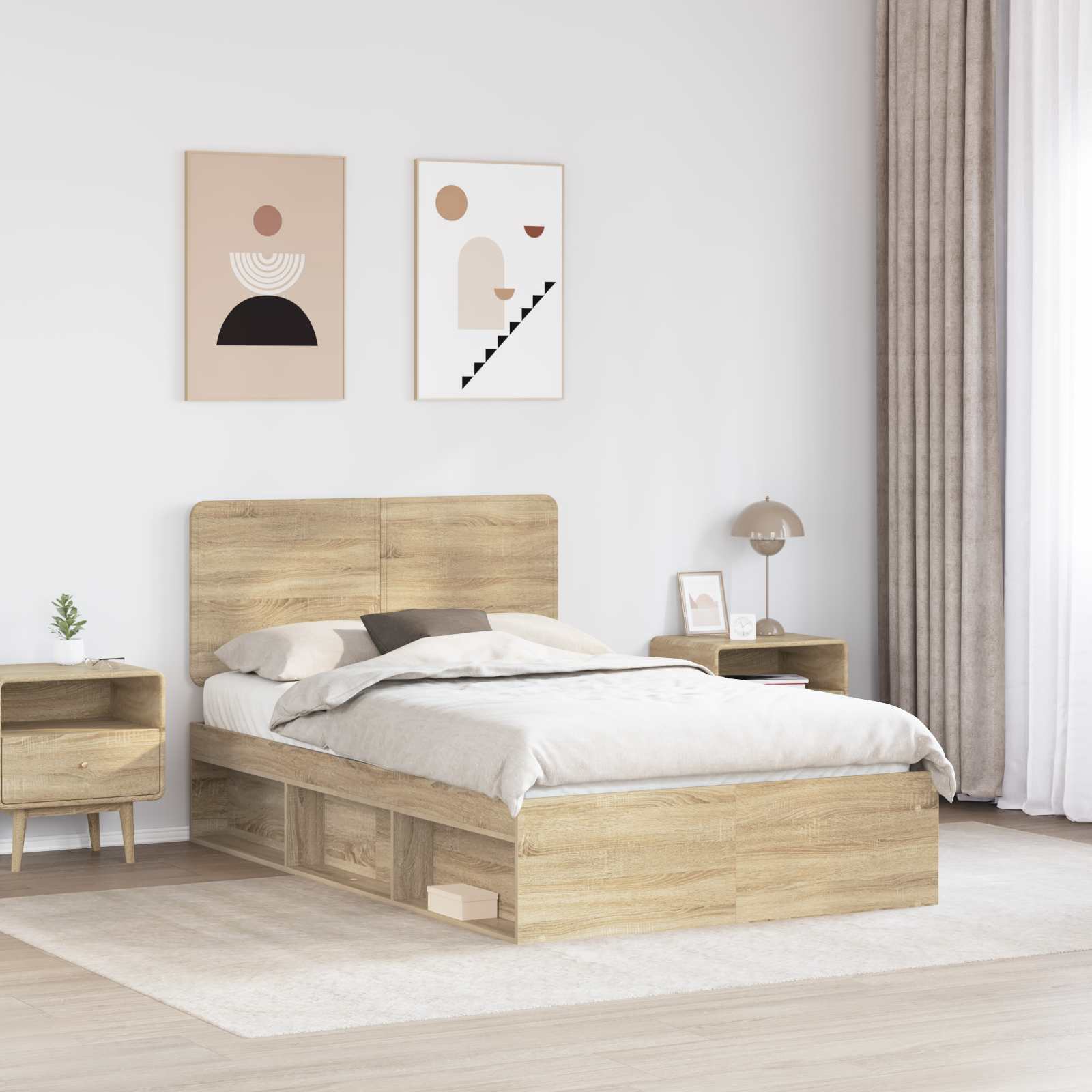 Σκελετός Κρεβατιού με κεφαλάρι Δρύς Sonoma 135 x 190 cm - Pakobazaar