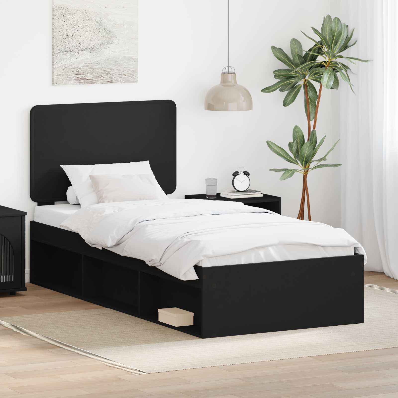 Σκελετός Κρεβατιού Μαύρο 90 x 190 cm Στερεά ξυλεία πεύκου