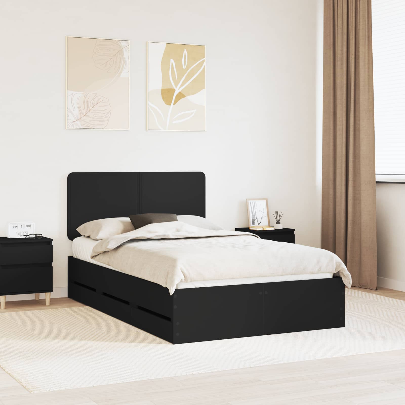 Σκελετός Κρεβατιού Μαύρο 135 x 190 cm Μηχανήματος Ξύλο - Pakobazaar