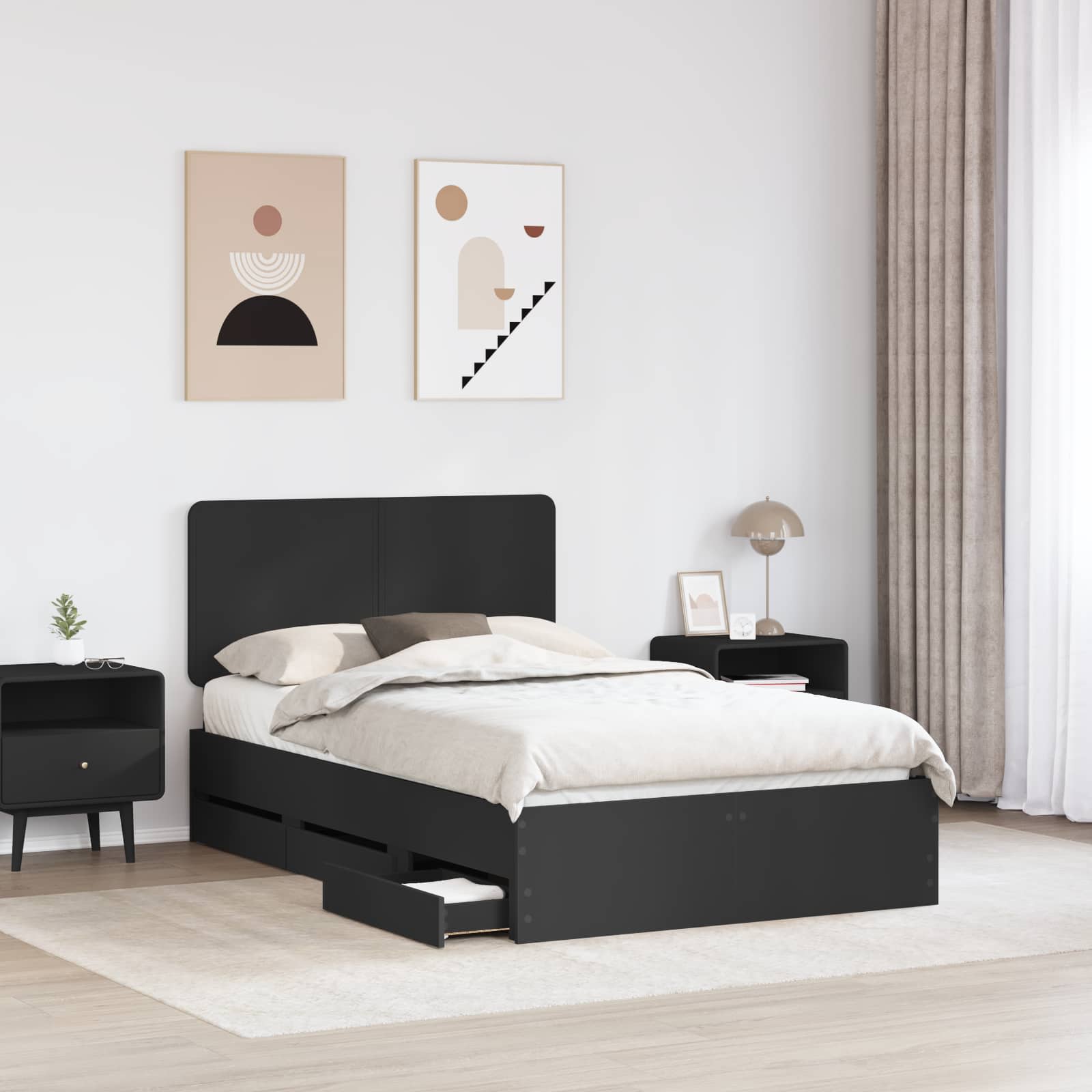 Σκελετός Κρεβατιού Μαύρο 135 x 190 cm Μηχανήματος Ξύλο - Pakobazaar