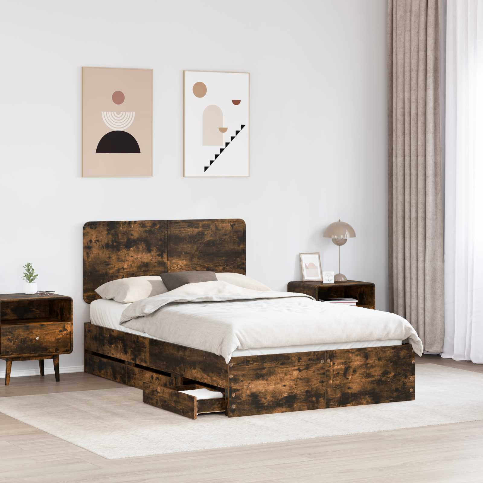 Σκελετός Κρεβατιού Καπνιστό Δρύς 135 x 190 cm Μηχανήματος Ξύλο