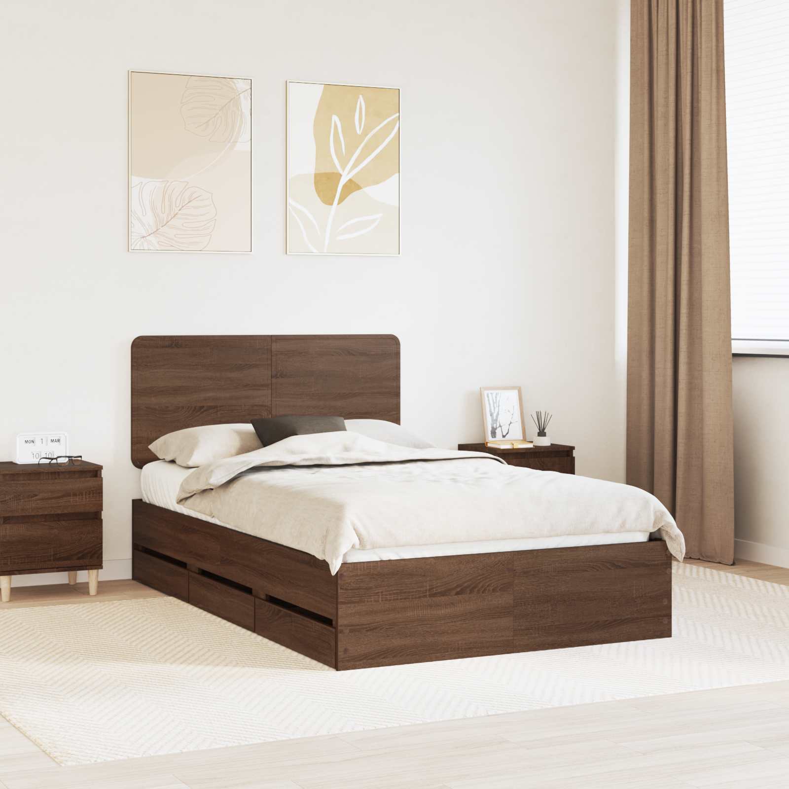 Σκελετός Κρεβατιού Καφέ δρυς 135 x 190 cm Μηχανήματος Ξύλο