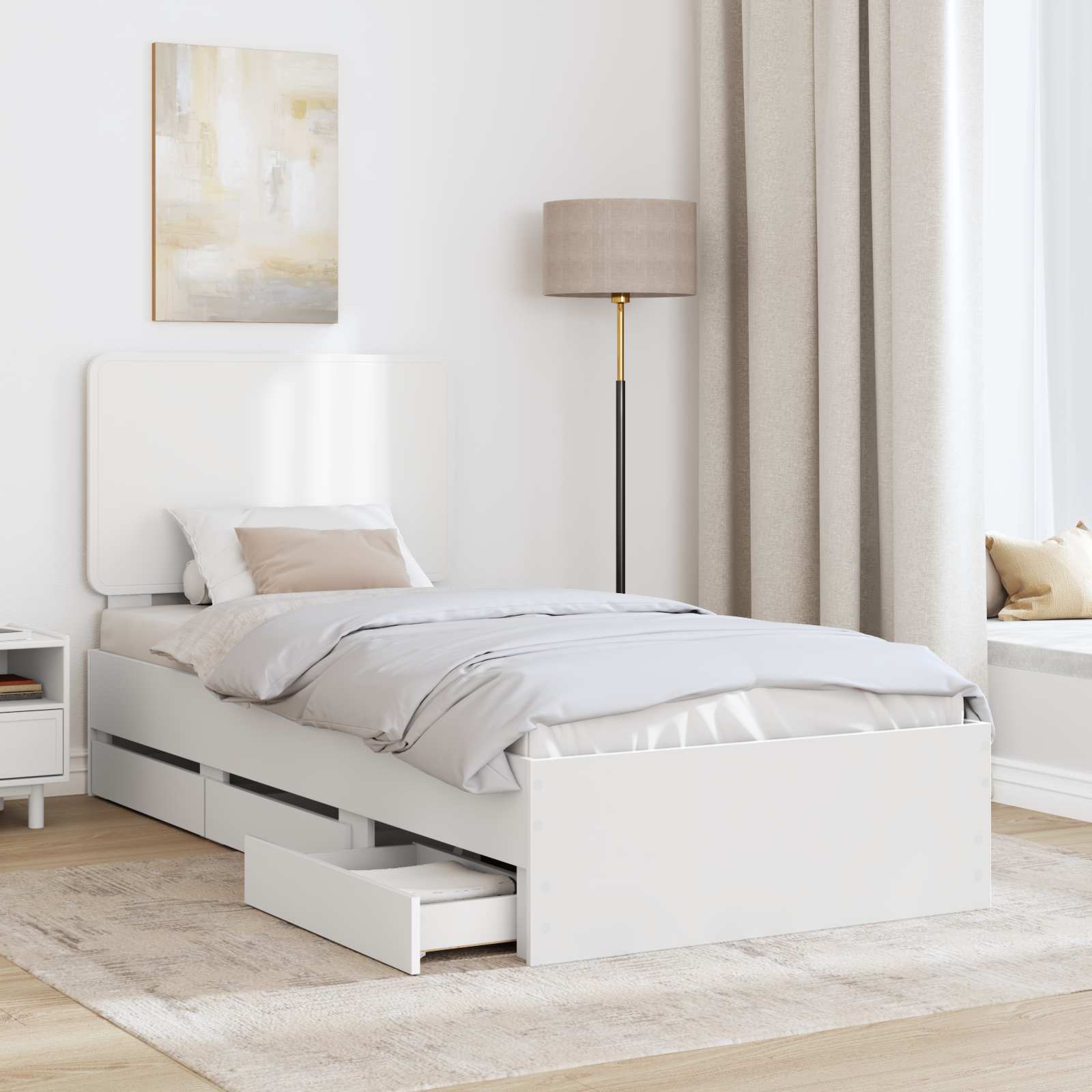 Σκελετός Κρεβατιού Λευκό 90 x 200 cm Μηχανήματος Ξύλο - Pakobazaar