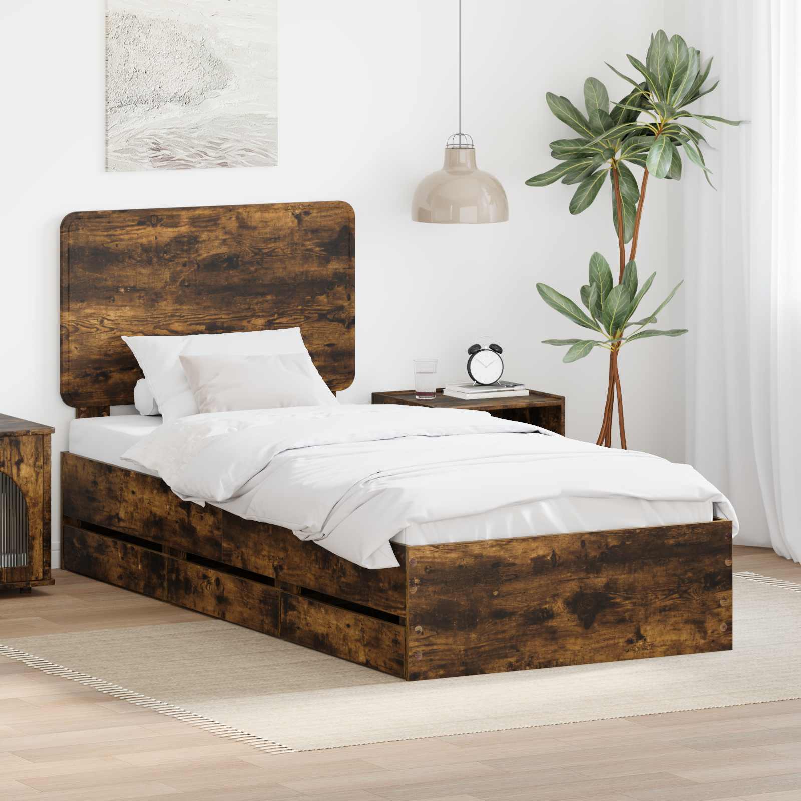 Σκελετός Κρεβατιού Καπνιστό Δρύς 90 x 190 cm Μηχανήματος Ξύλο