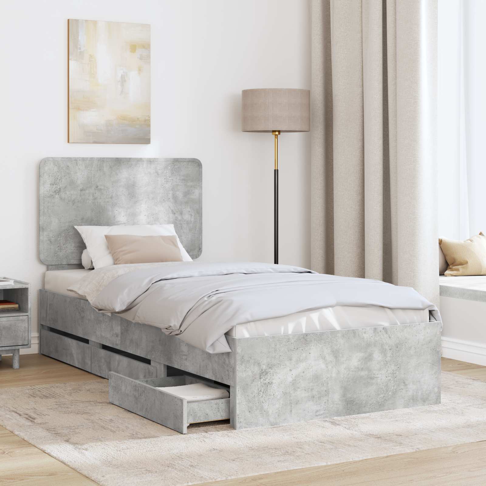 Σκελετός Κρεβατιού Σκυρόδεμα Γκρι 75 x 190 cm Μηχανήματος Ξύλο
