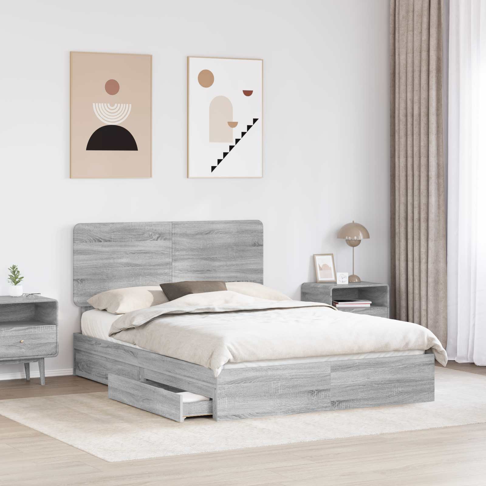 Κρεβάτι Αποθήκης Γκρίζο Σονομα 160 x 200 cm Επεξεργασμένο ξύλο