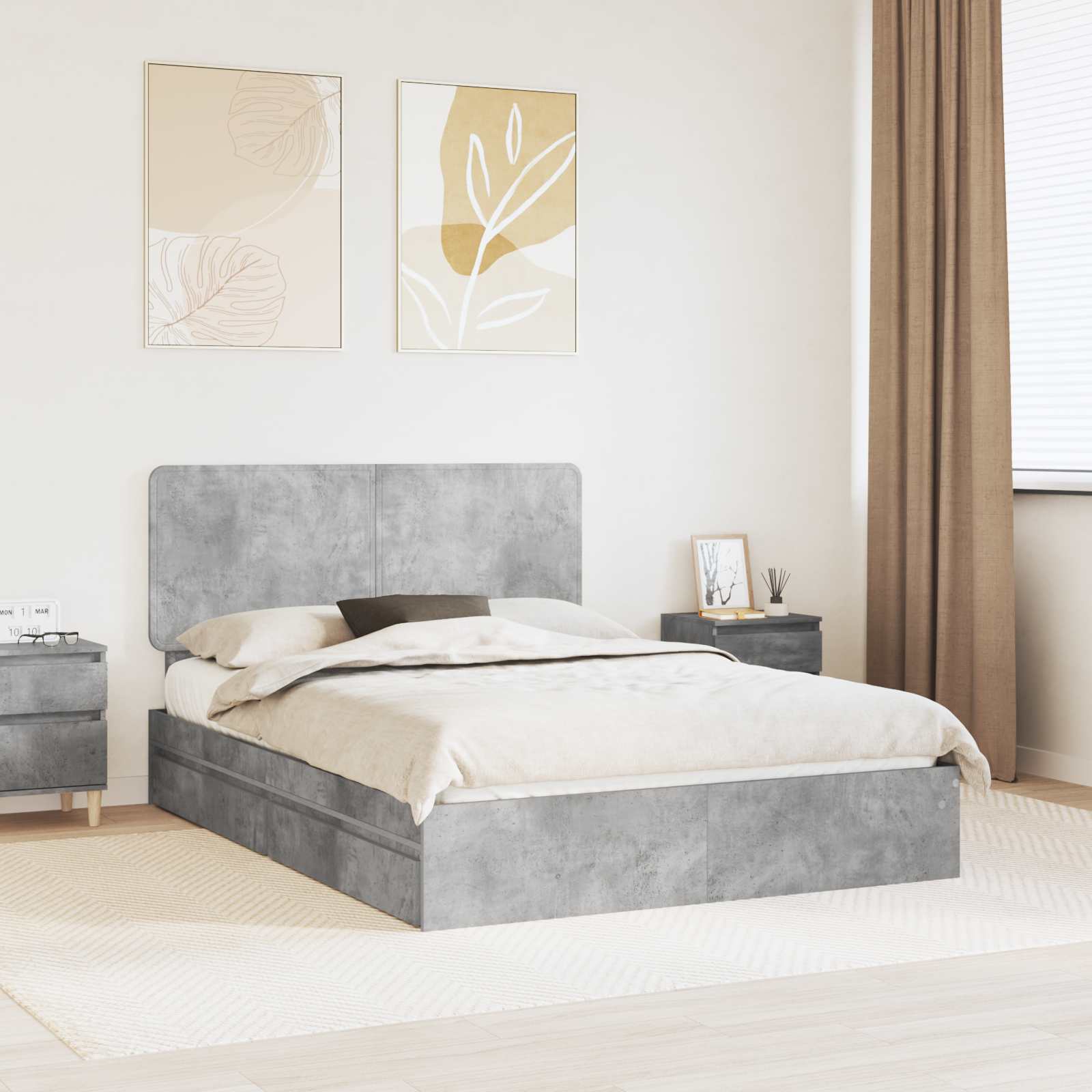 Κρεβάτι Αποθήκης Σκυρόδεμα Γκρι 150 x 200 cm Επεξεργασμένο ξύλο