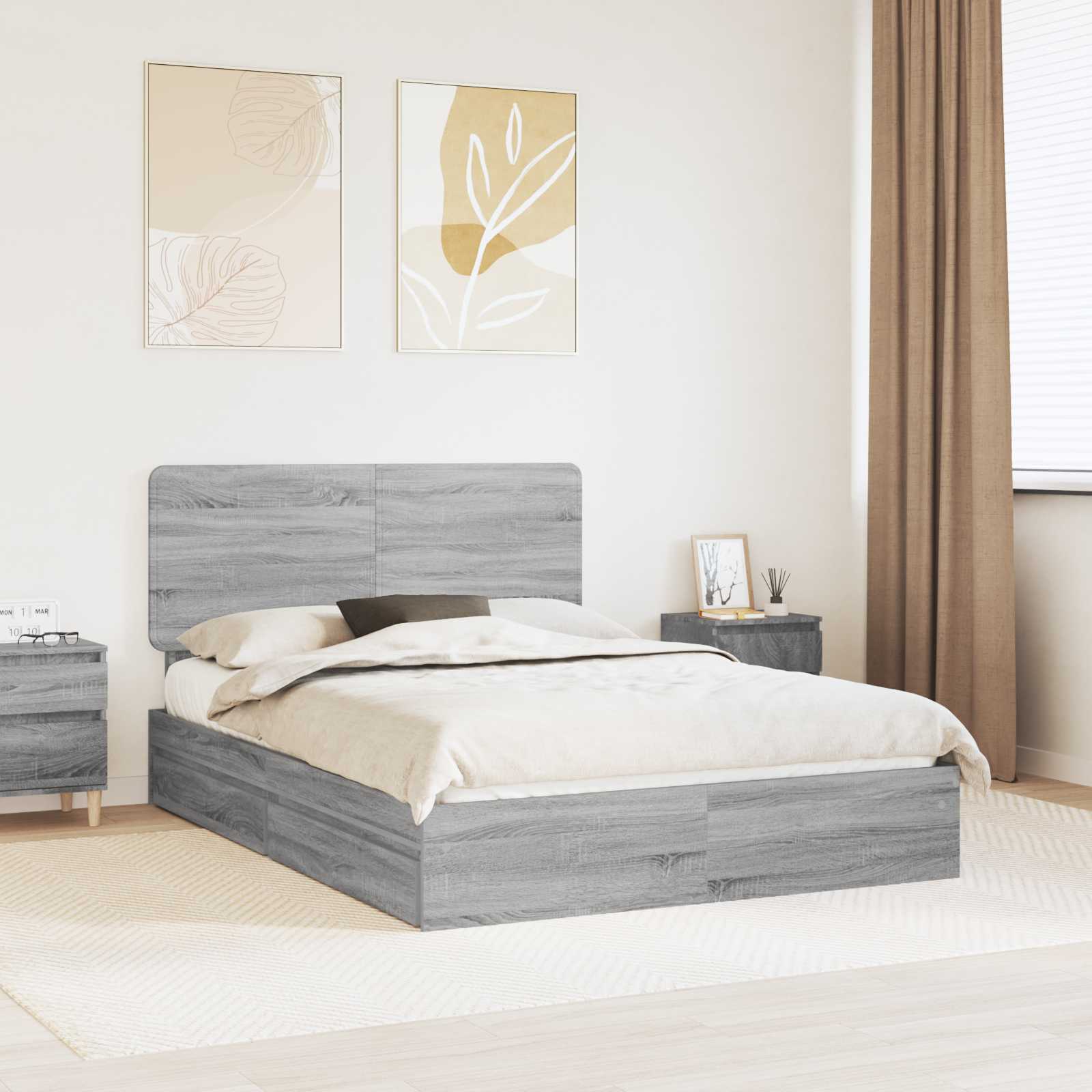 Κρεβάτι Αποθήκης Γκρίζο Σονομα 140 x 200 cm Επεξεργασμένο ξύλο