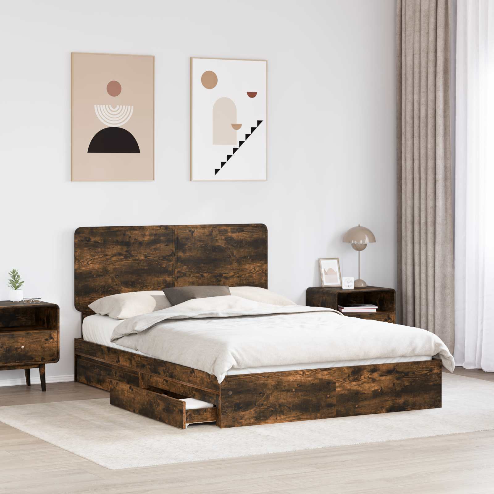 Κρεβάτι Αποθήκης Καπνιστό Δρύς 140 x 190 cm Επεξεργασμένο Ξύλο