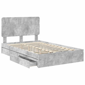 Κρεβάτι Αποθήκης Σκυρόδεμα Γκρι 135 x 190 cm Επεξεργασμένο Ξύλο