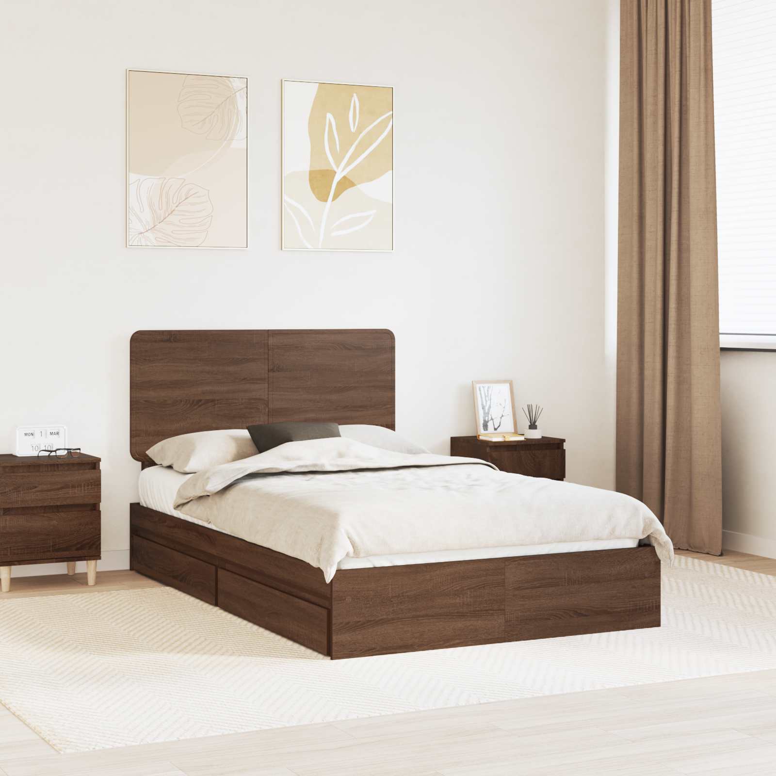 Κρεβάτι Αποθήκης Καφέ δρυς 135 x 190 cm Επεξεργασμένο Ξύλο - Pakobazaar